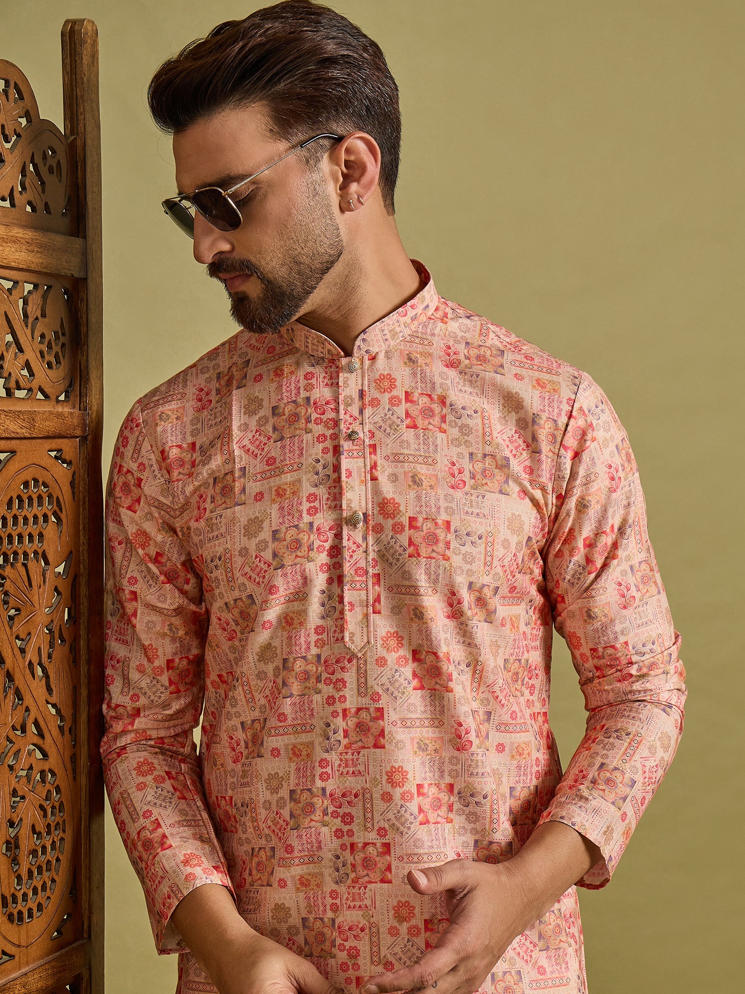 Pink Printed Kurta Trouser Set