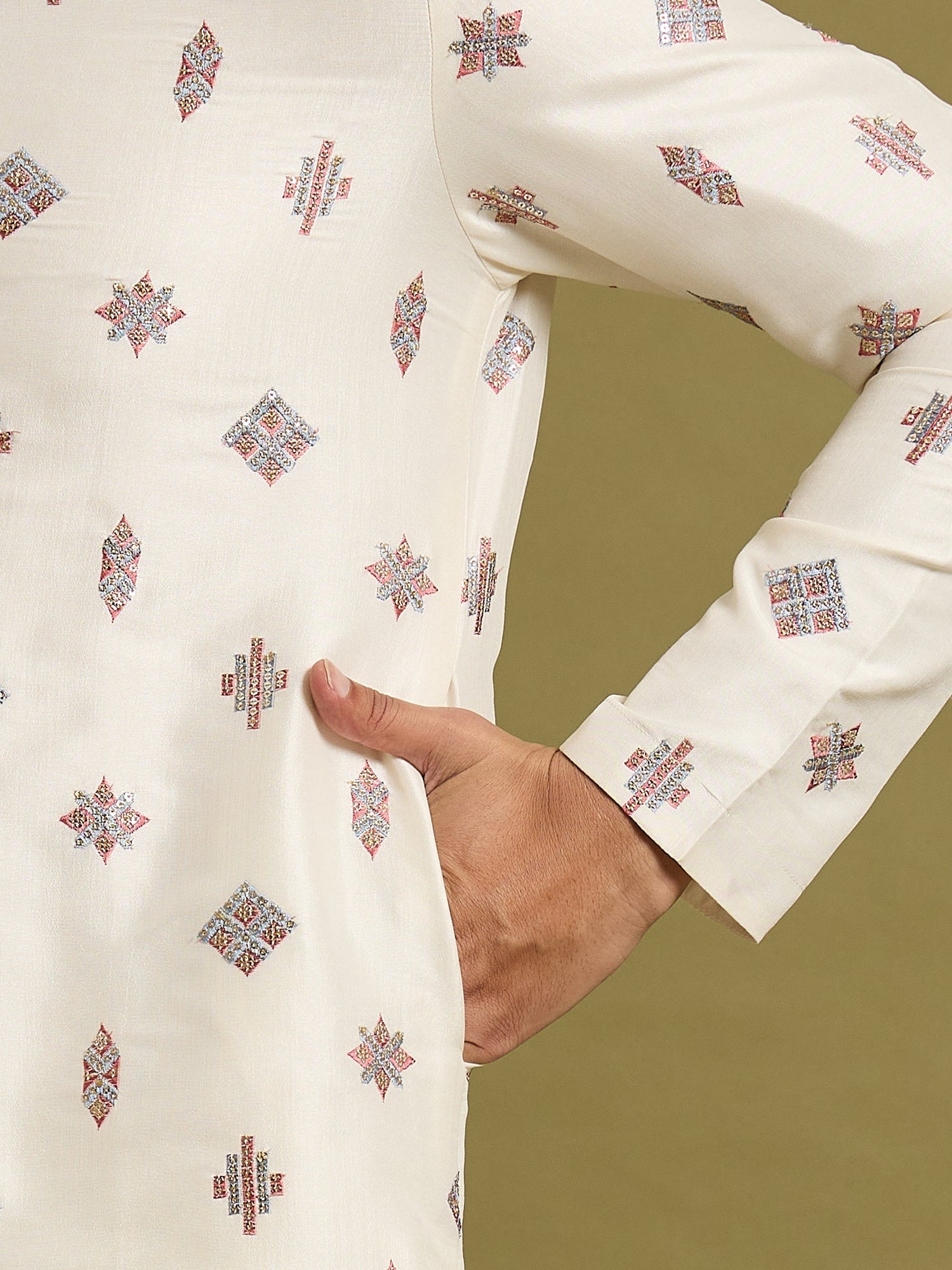 Off White Butti Embroidered Kurta Trouser Set