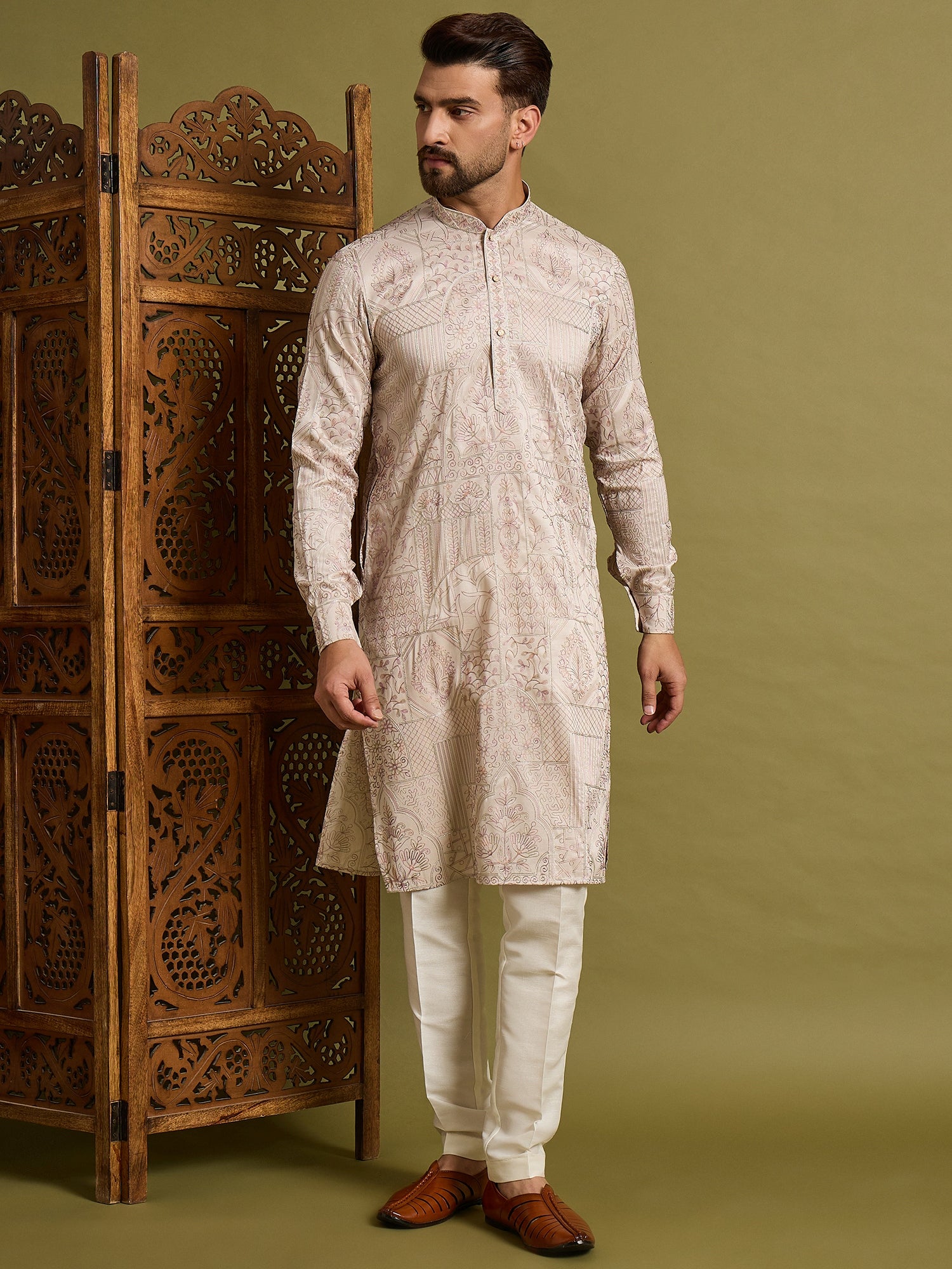 Beige Embroidered Kurta Set