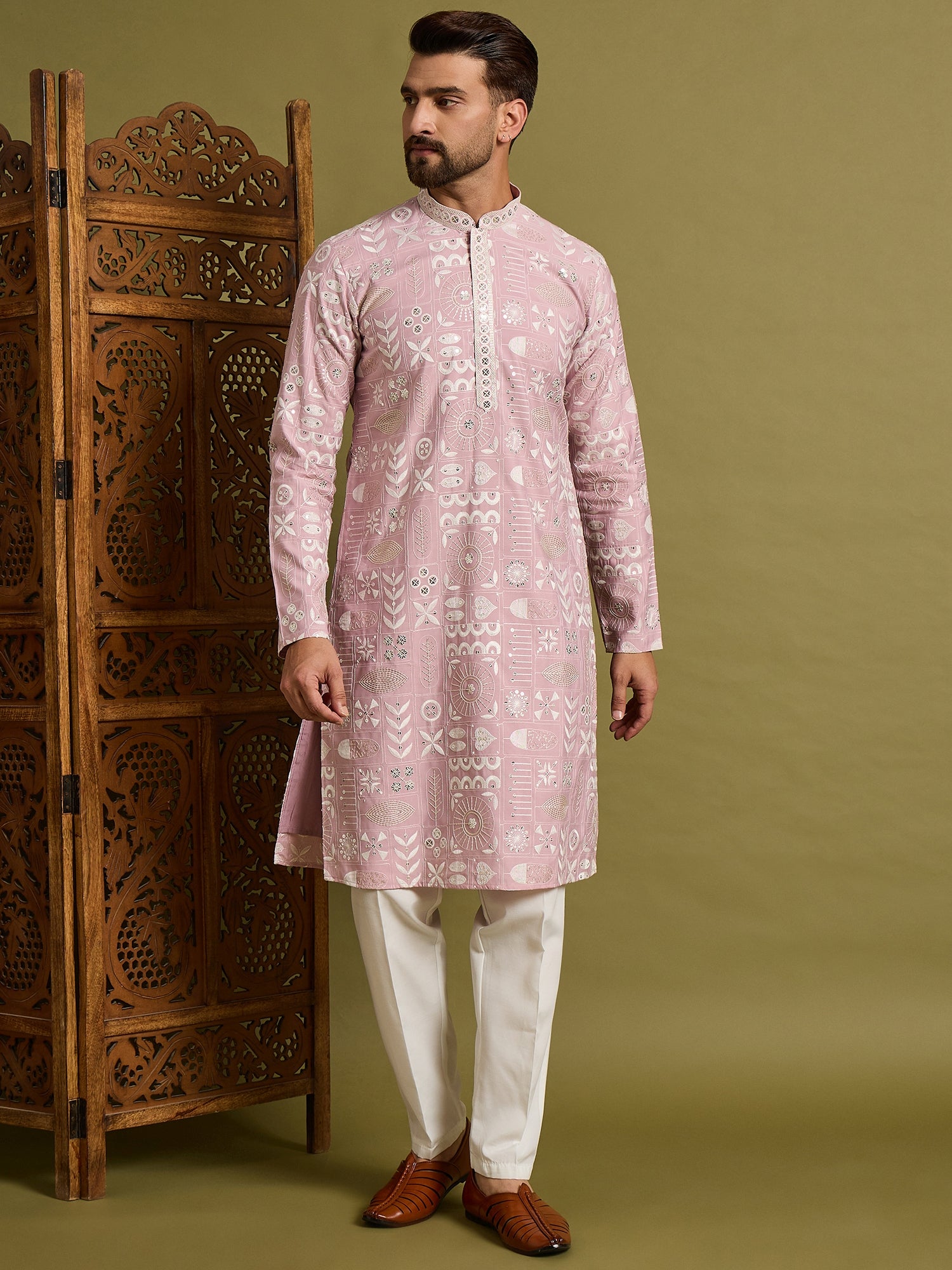 Pink Embroidered Kurta Trouser Set