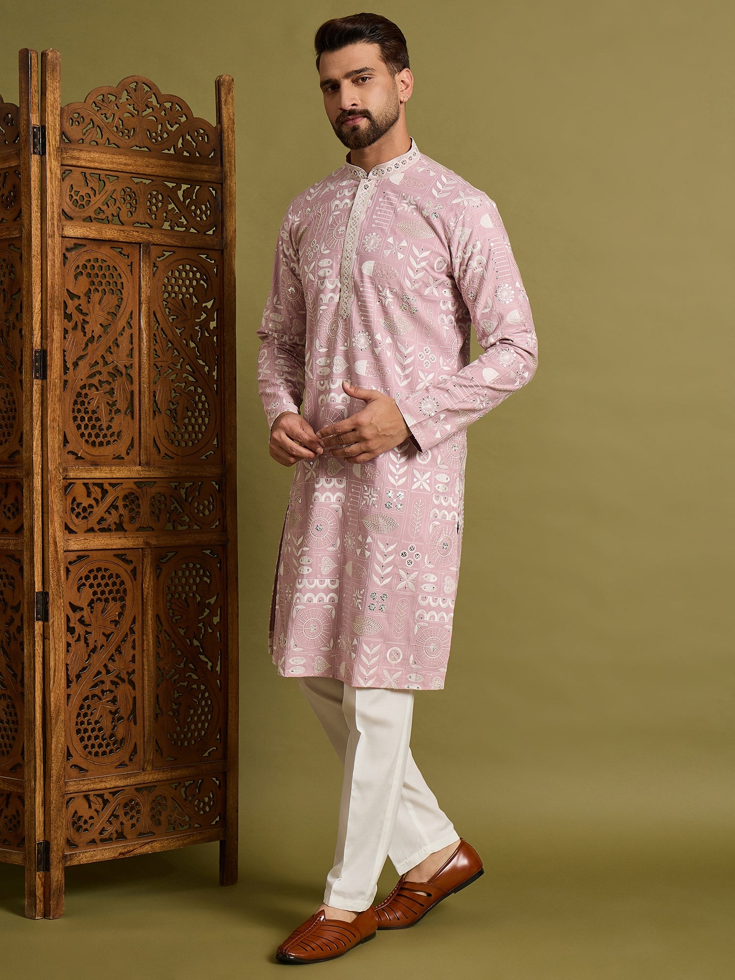 Pink Embroidered Kurta Trouser Set