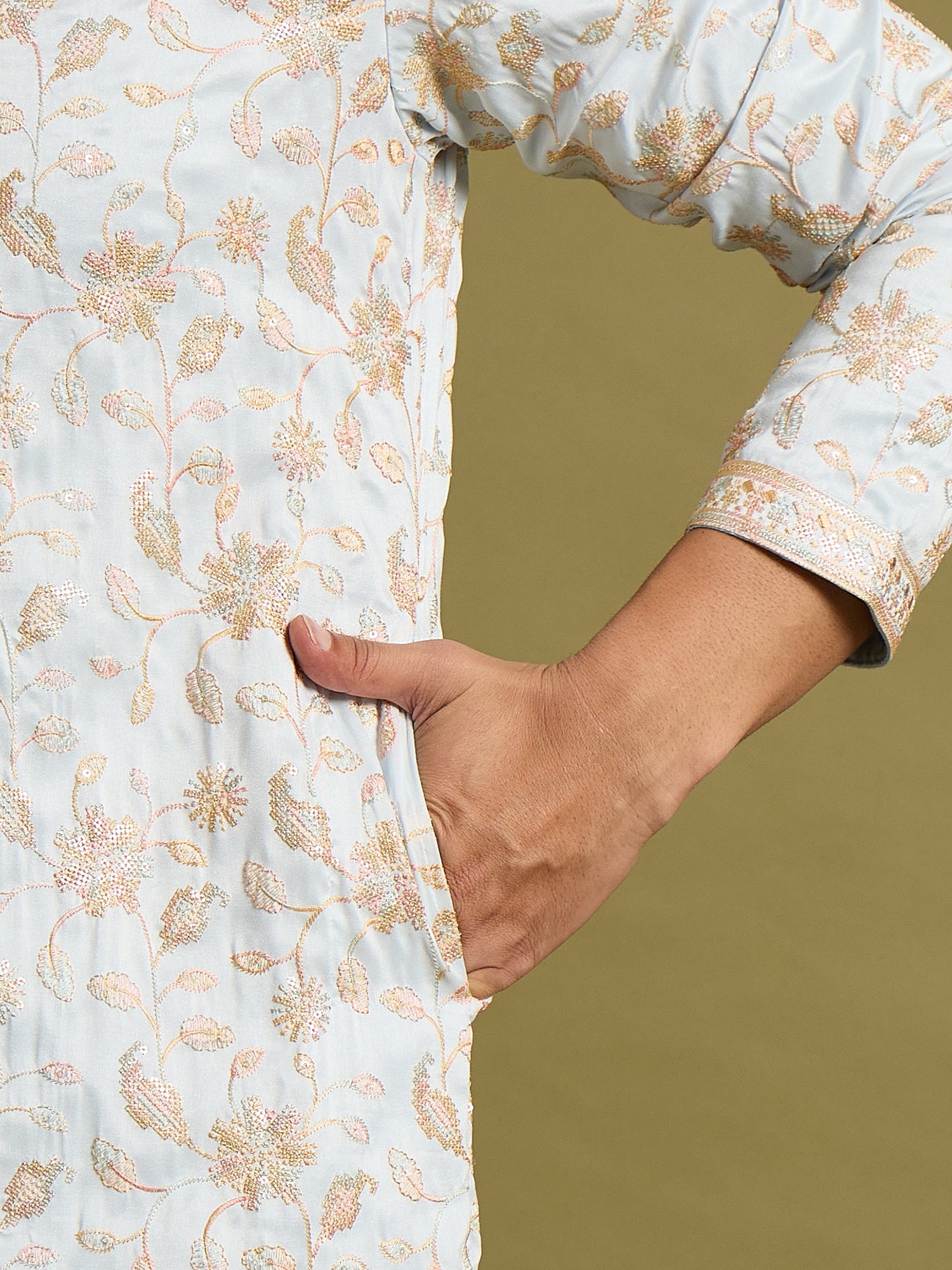 Sky Blue Mirror Work with Embroidery Kurta Trouser Set