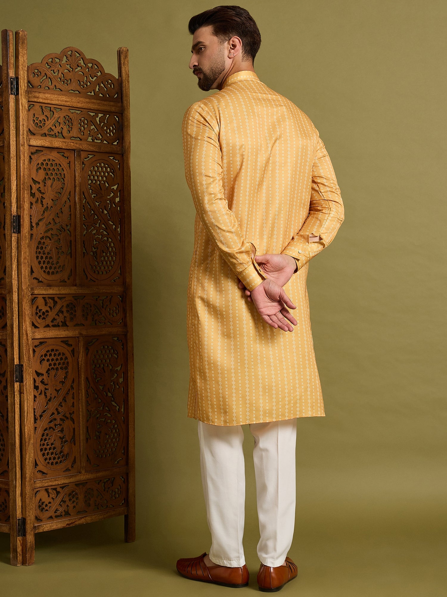Yellow Slub Silk Kurta Set