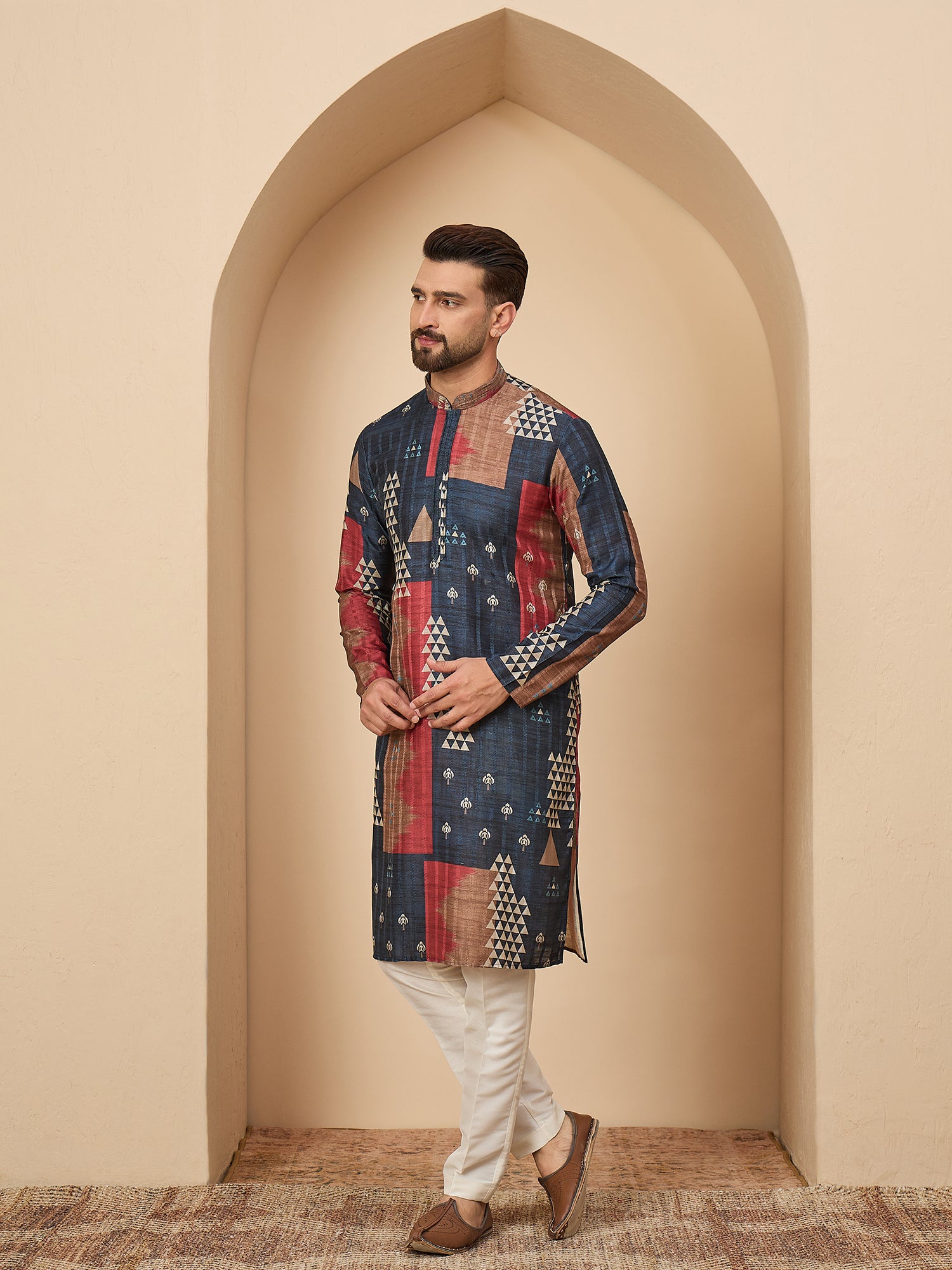 Blue Abstract Printed Kurta Trouser Set