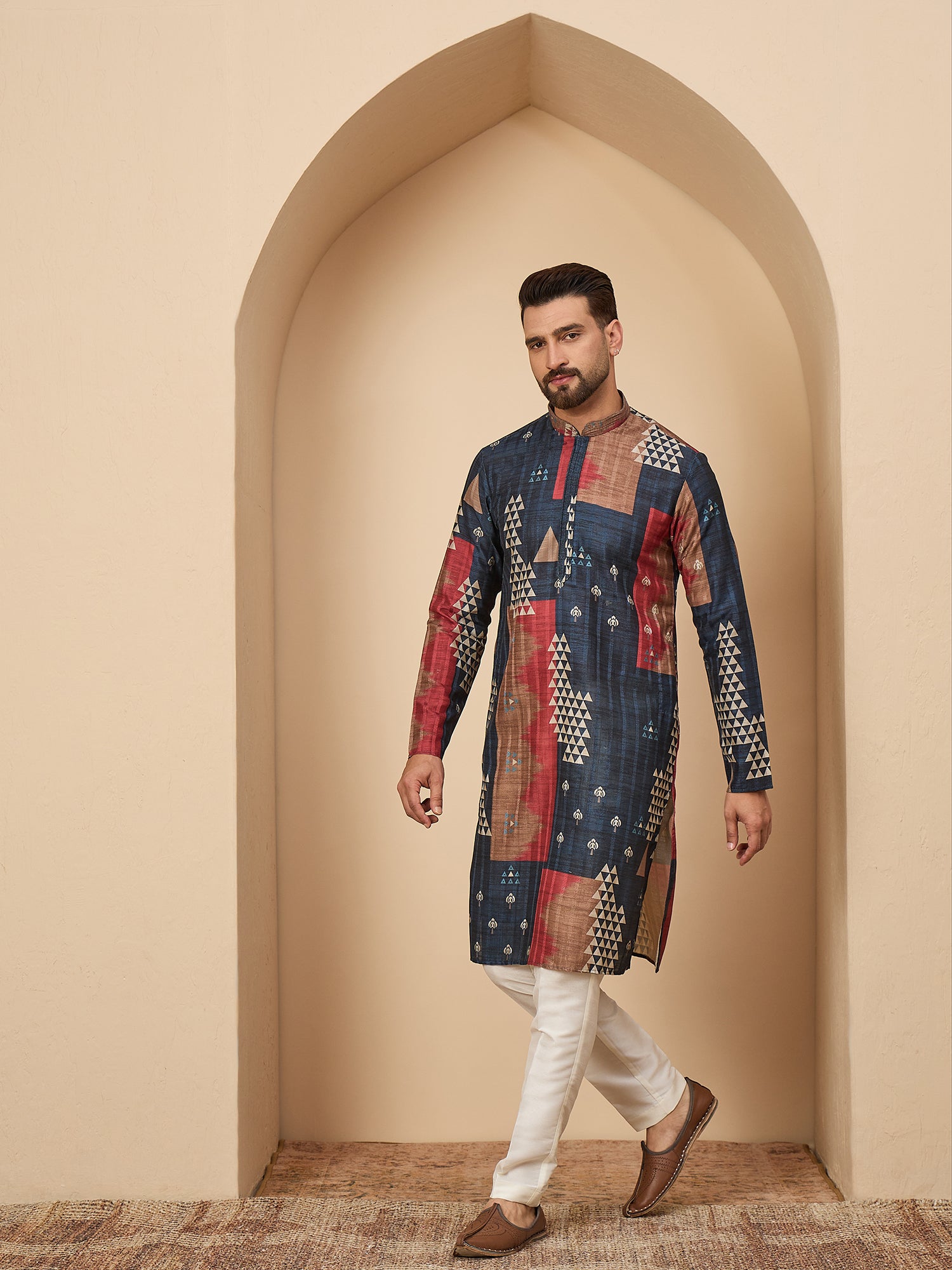 Blue Abstract Printed Kurta Trouser Set