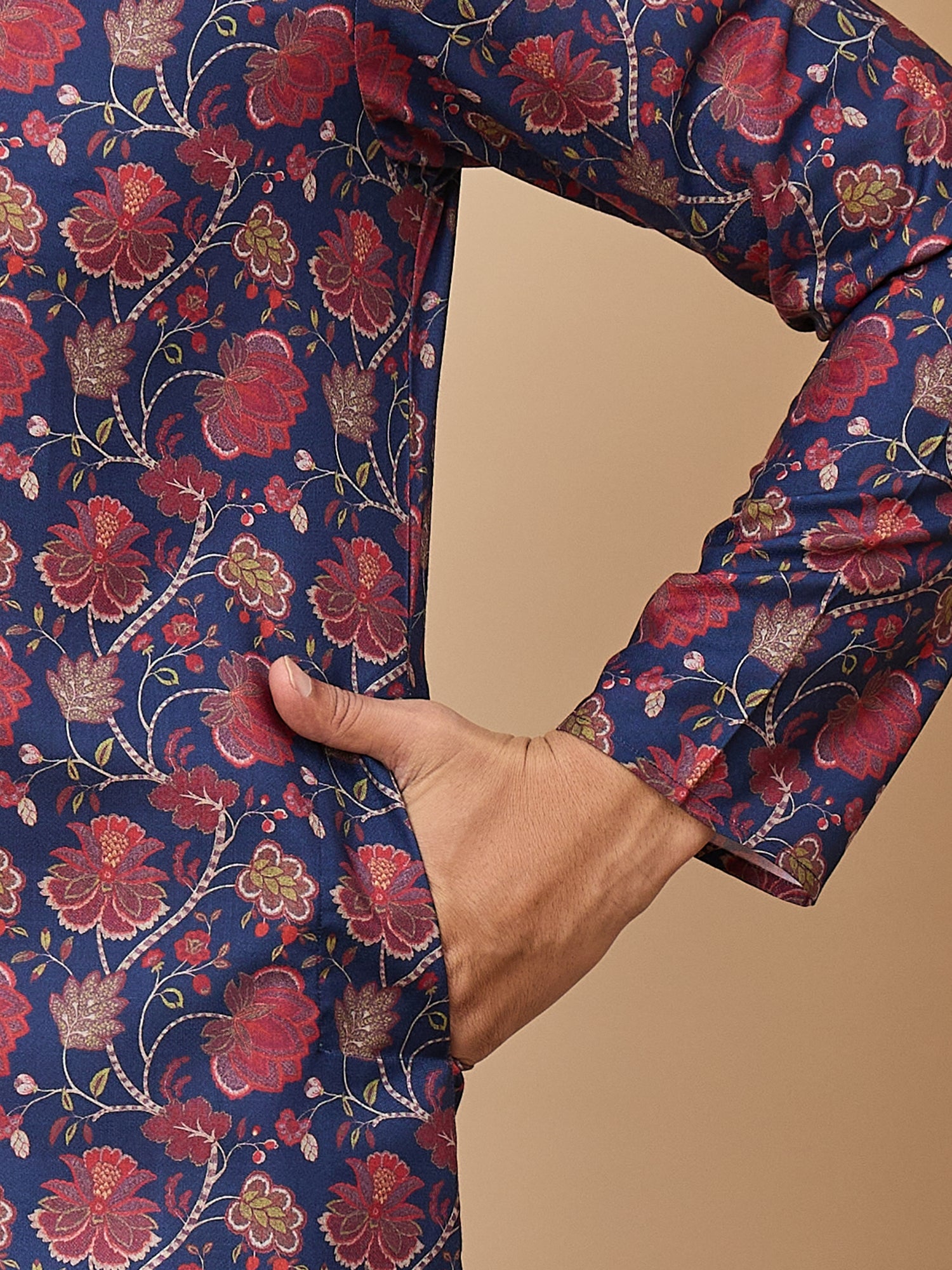 Navy Blue Cotton Blend Kurta Set