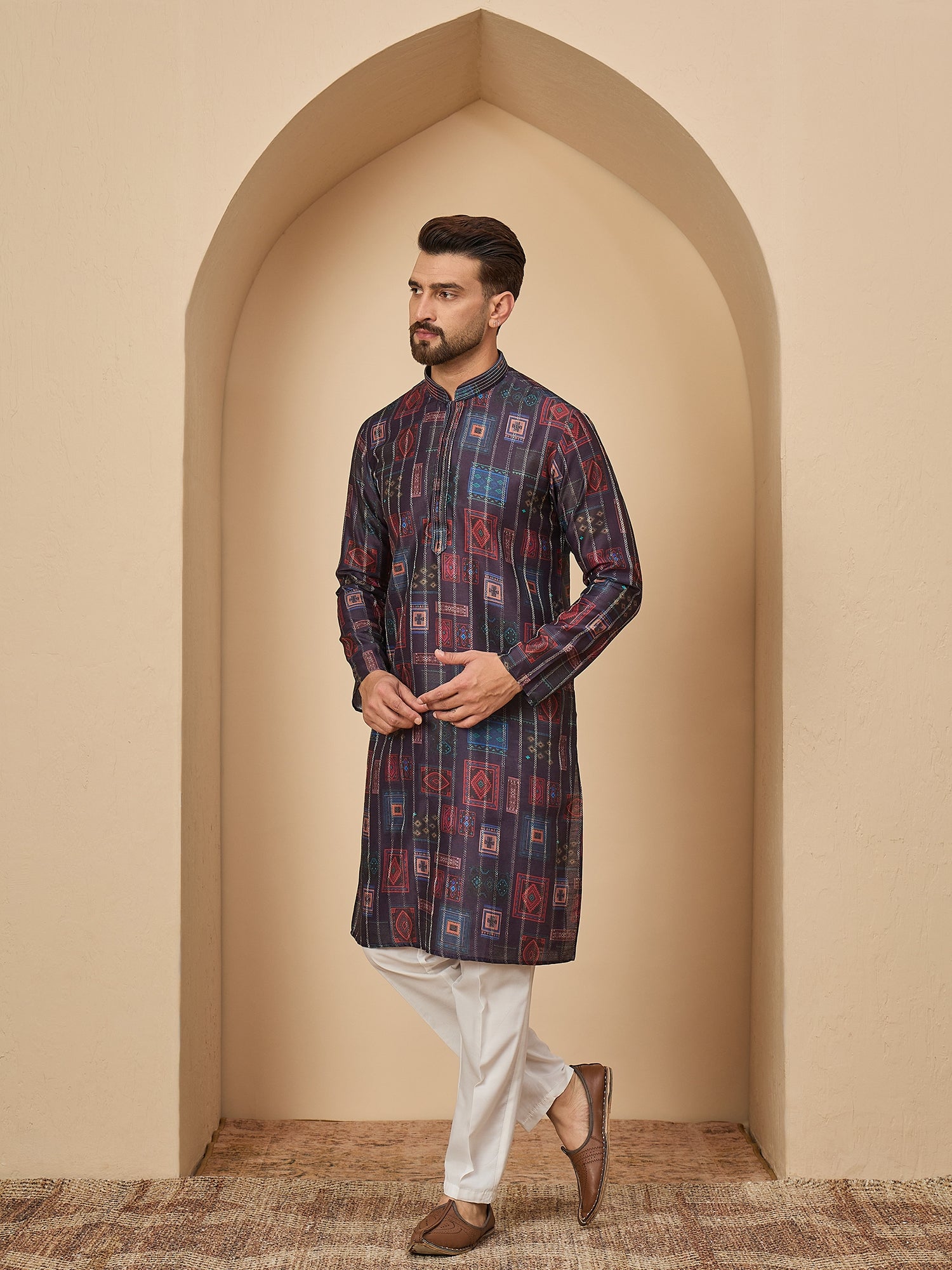 Blue Silk Printed Kurta Set
