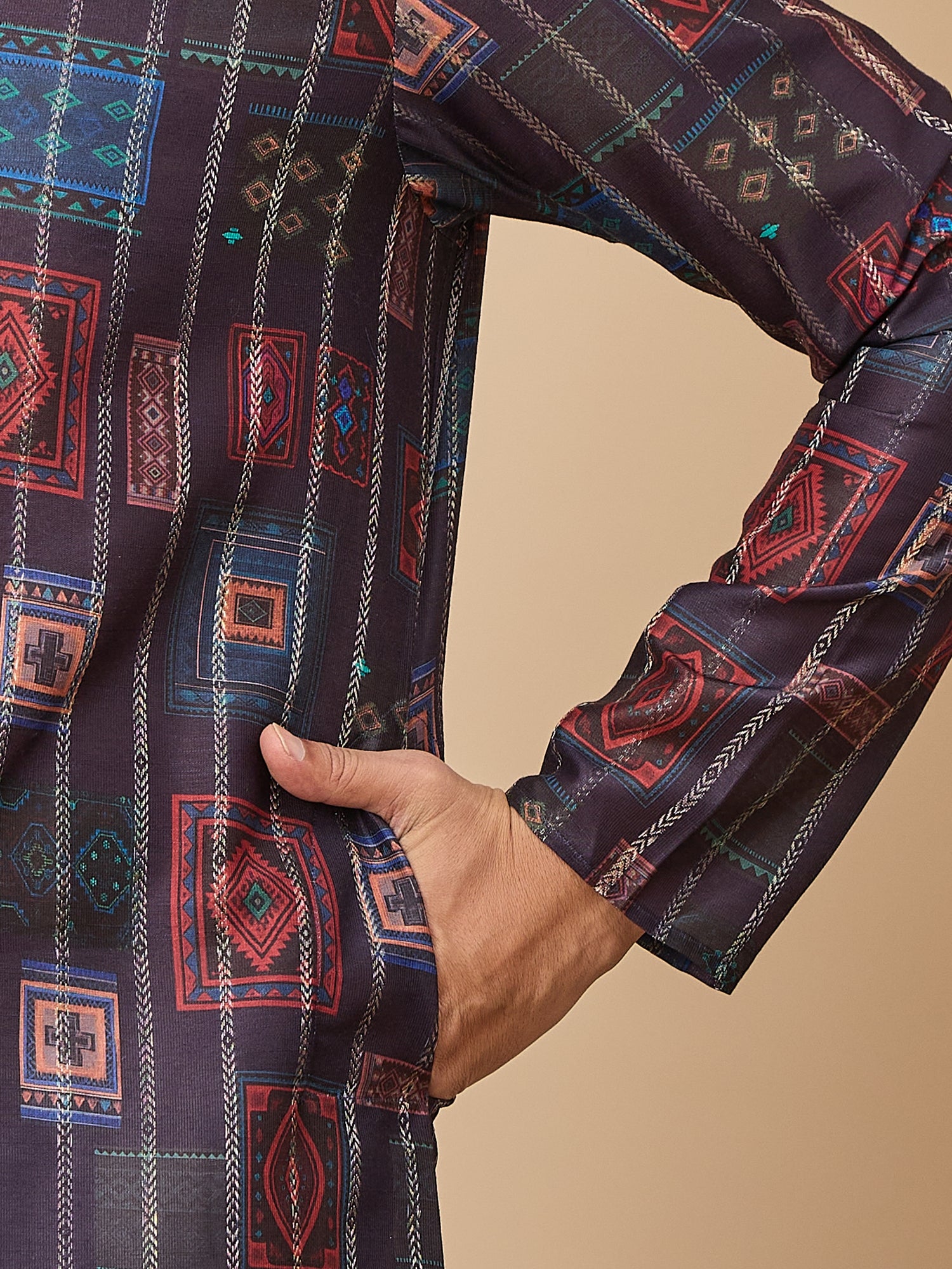 Blue Silk Printed Kurta Set