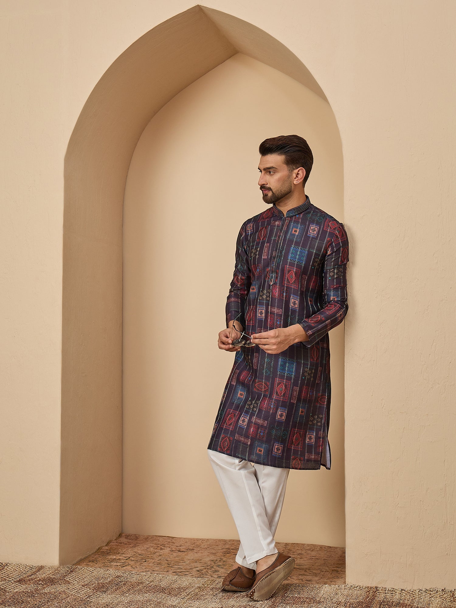 Blue Silk Printed Kurta Set