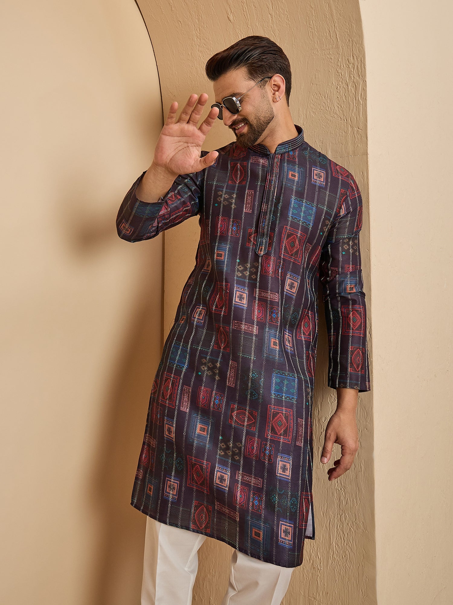 Blue Silk Printed Kurta Set