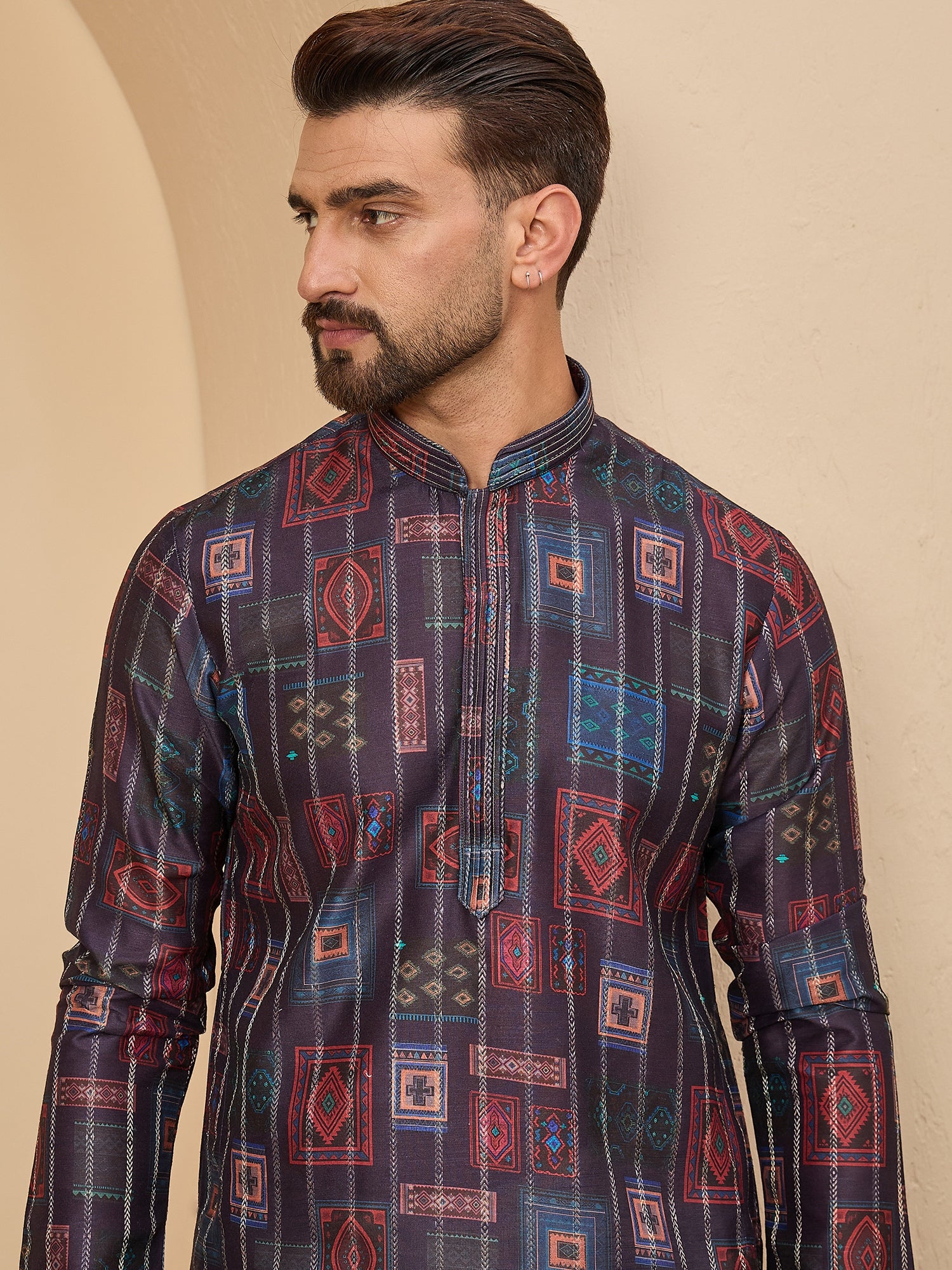 Blue Silk Printed Kurta Set