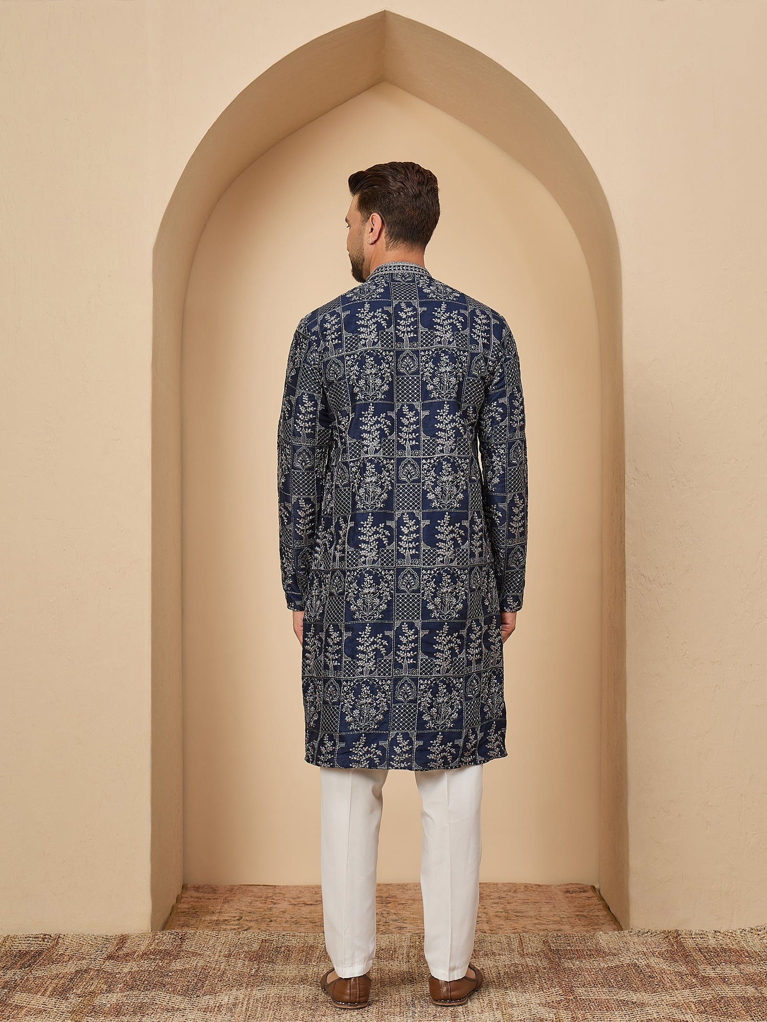 Navy Blue Embroidered Kurta Trouser Set