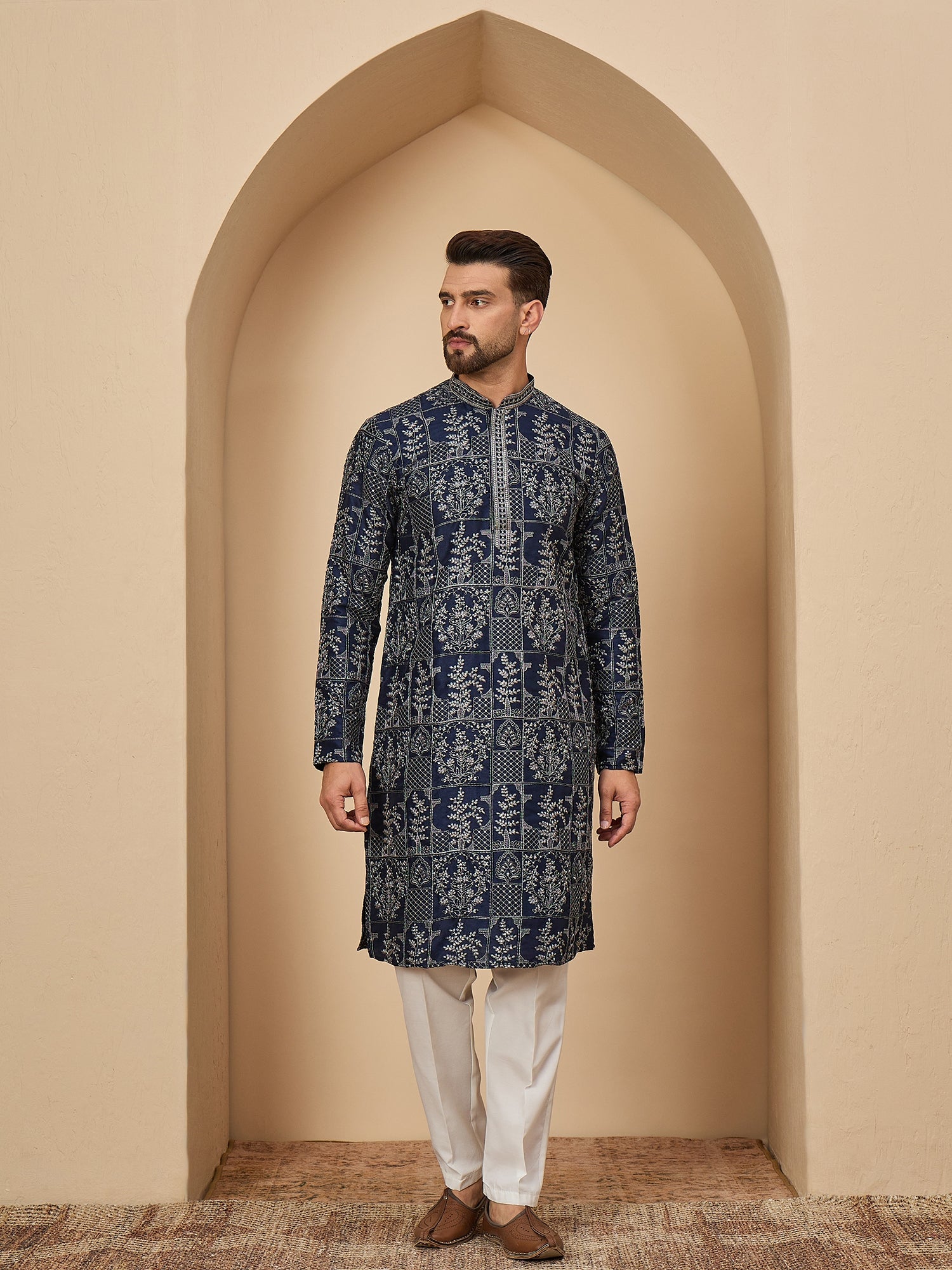 Navy Blue Embroidered Kurta Trouser Set