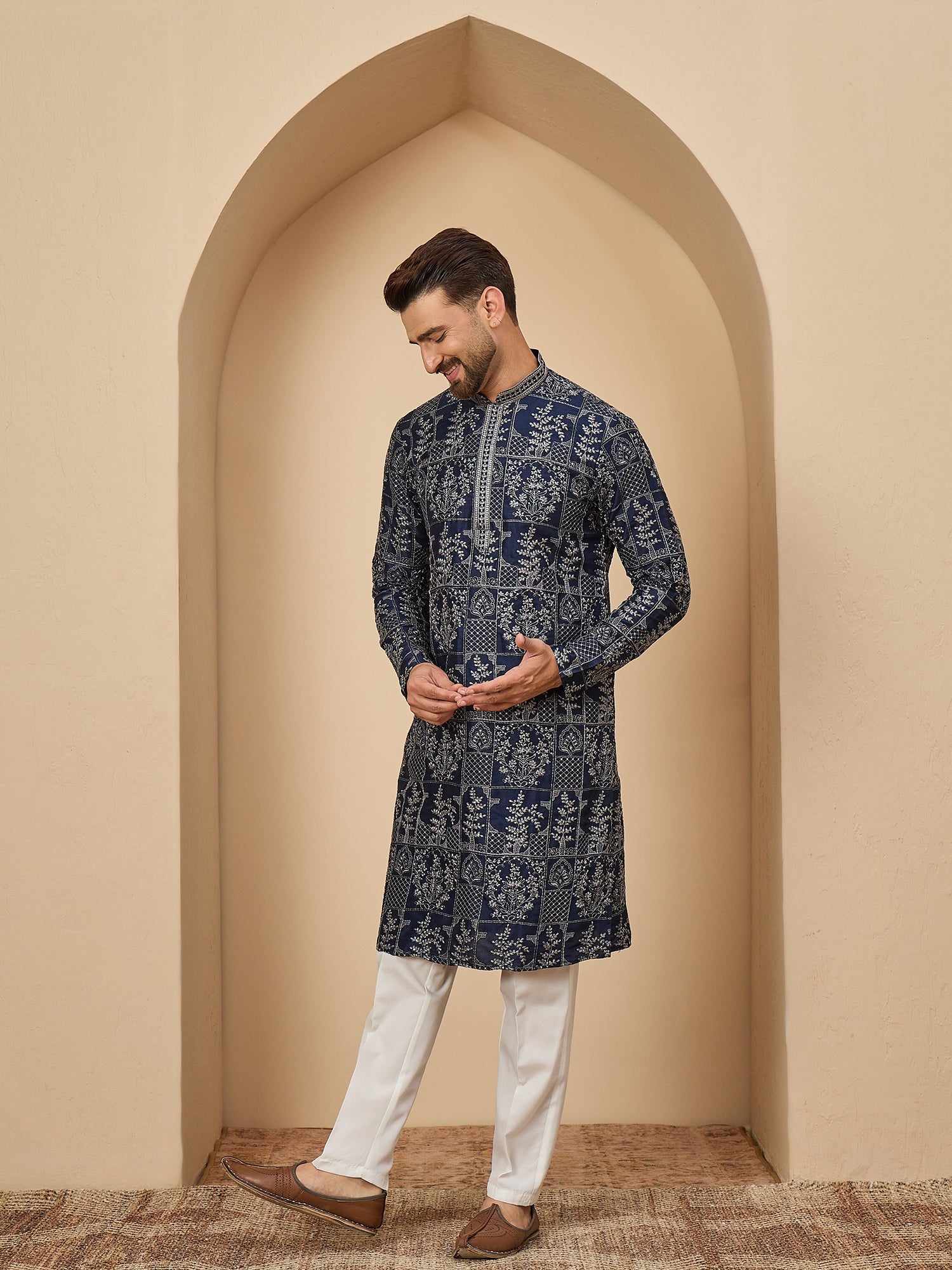 Navy Blue Embroidered Kurta Trouser Set
