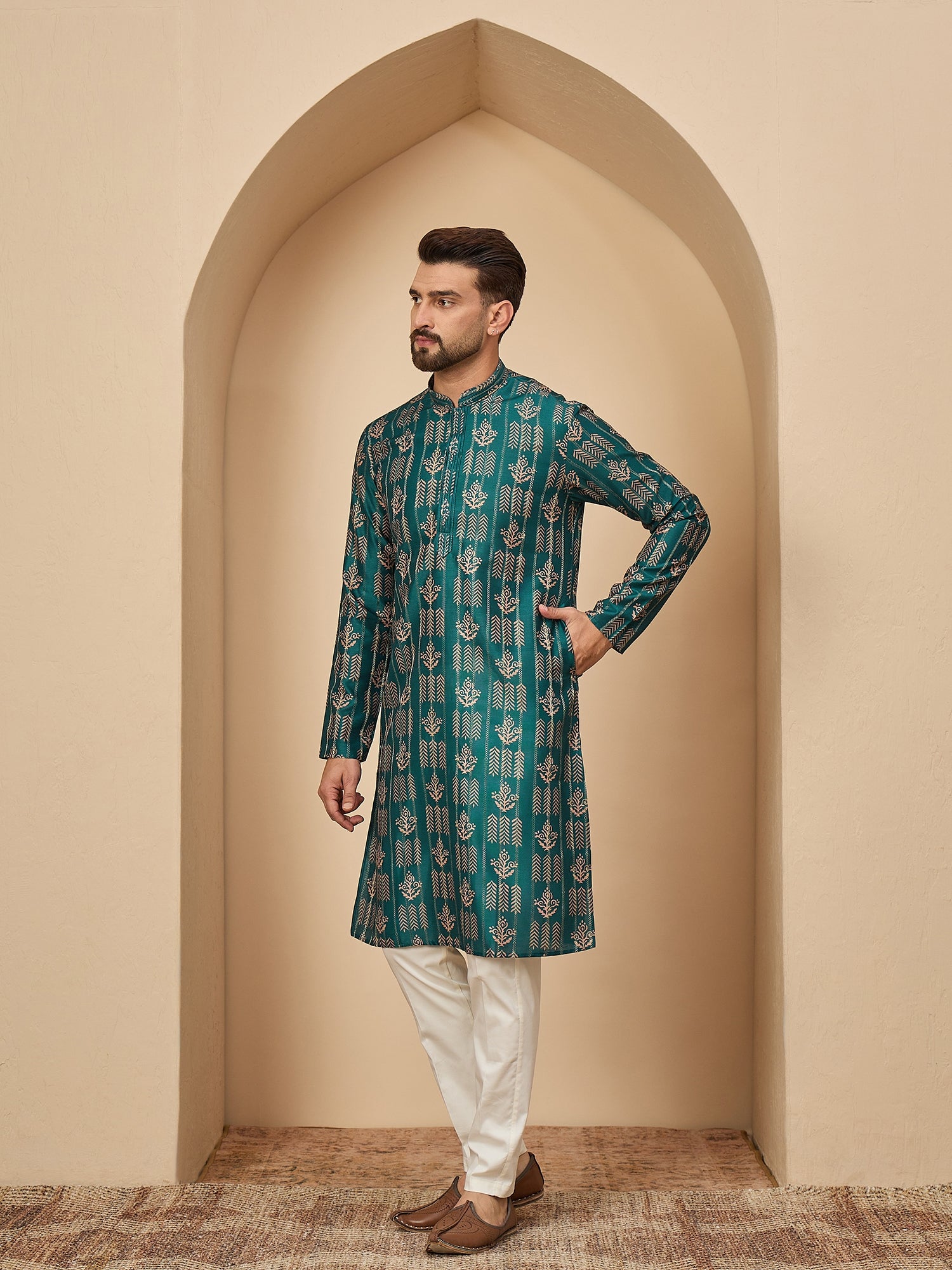 Rama Blue Silk Printed Kurta Set