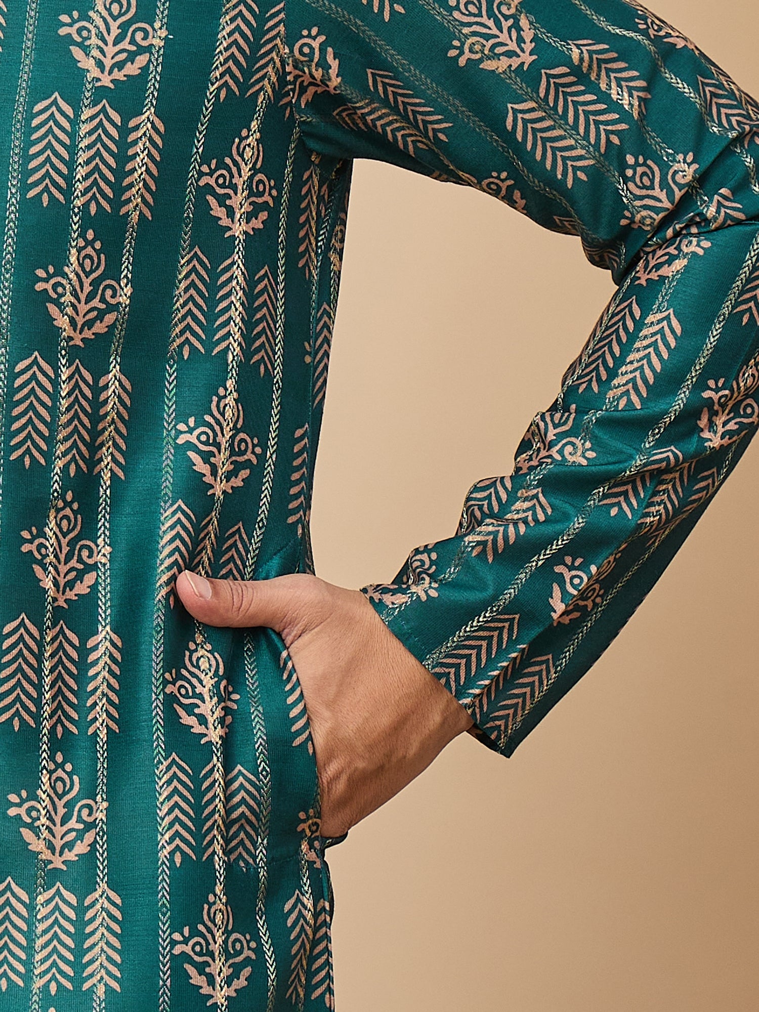 Rama Blue Silk Printed Kurta Set