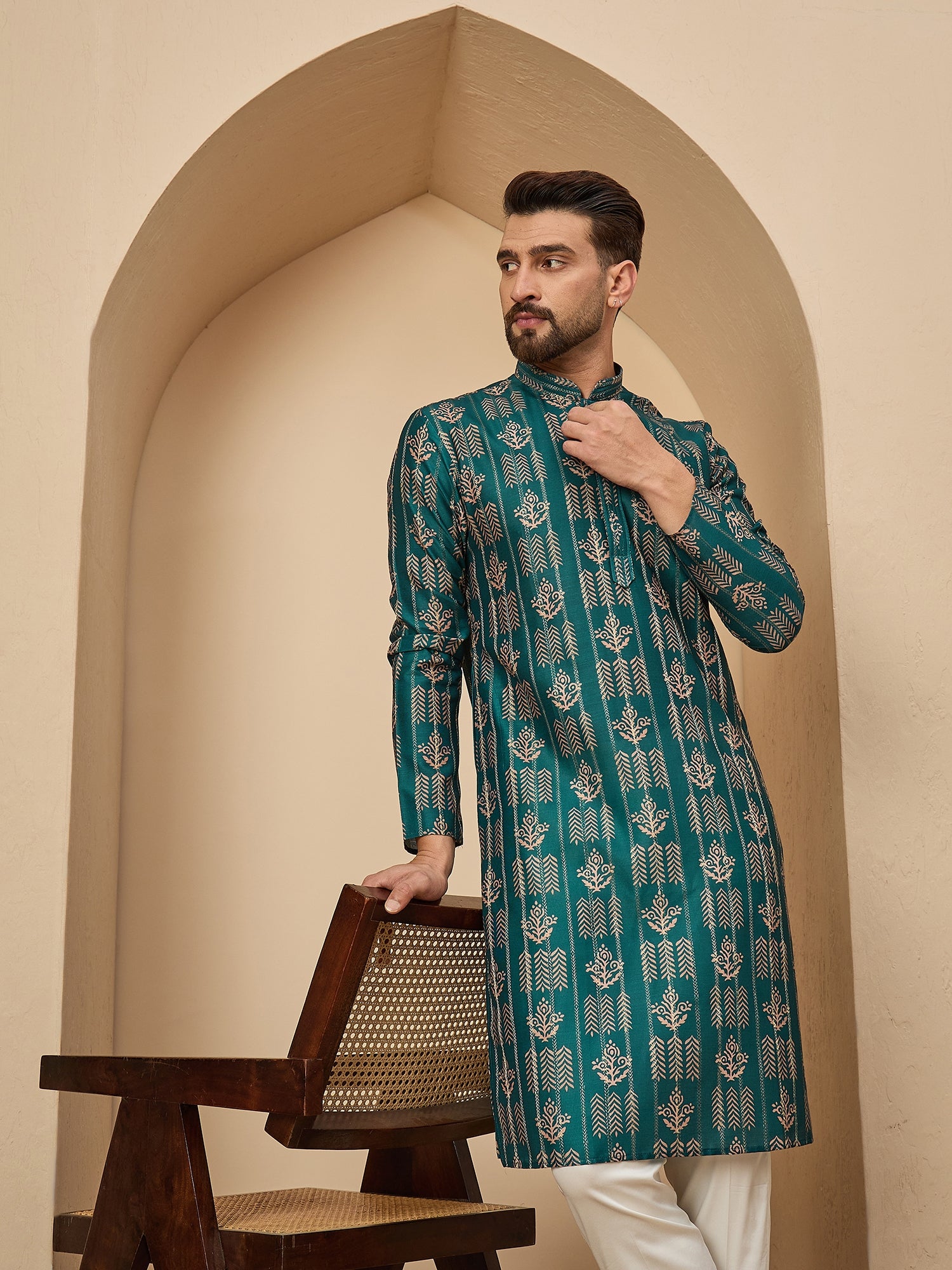 Rama Blue Silk Printed Kurta Set