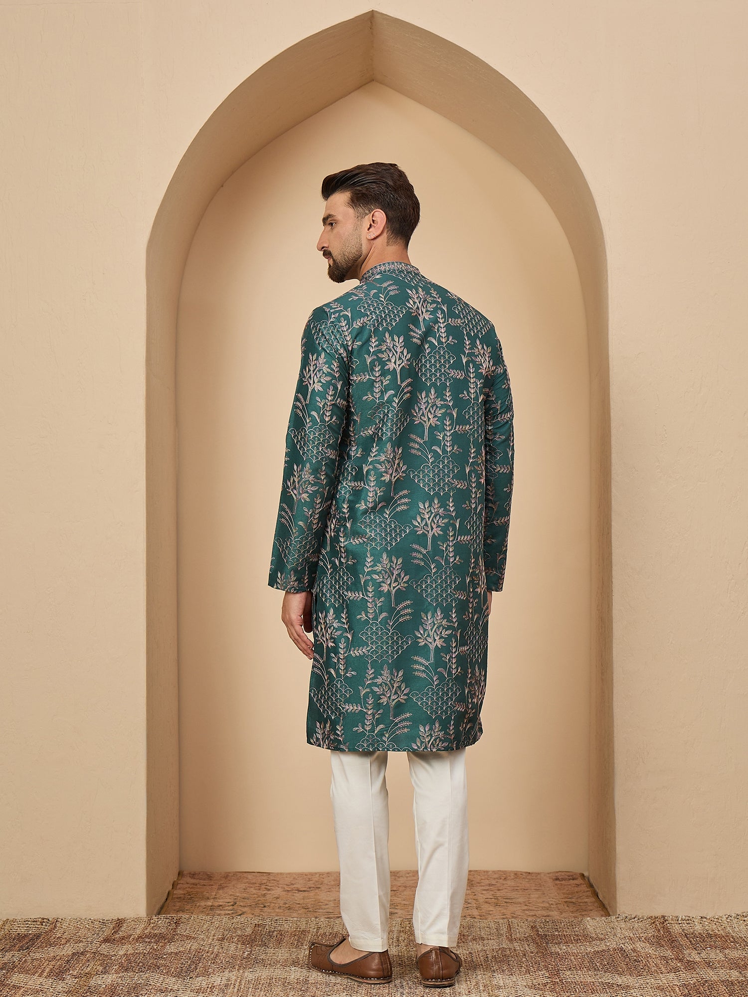 Teal Embroidered Kurta Trouser Set