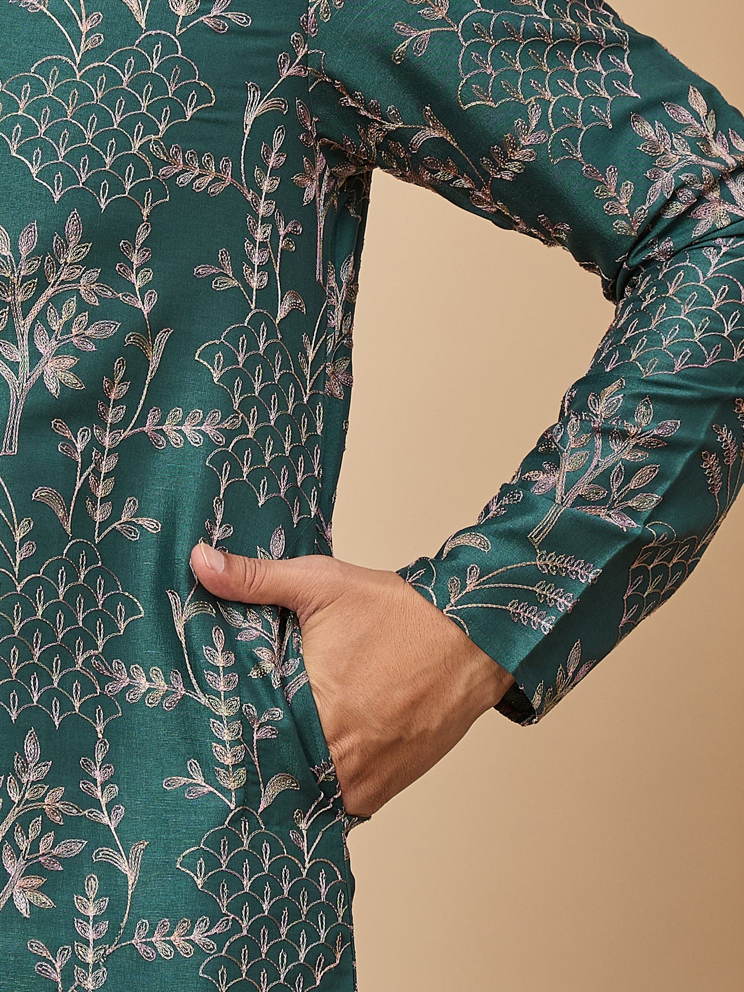 Teal Embroidered Kurta Trouser Set