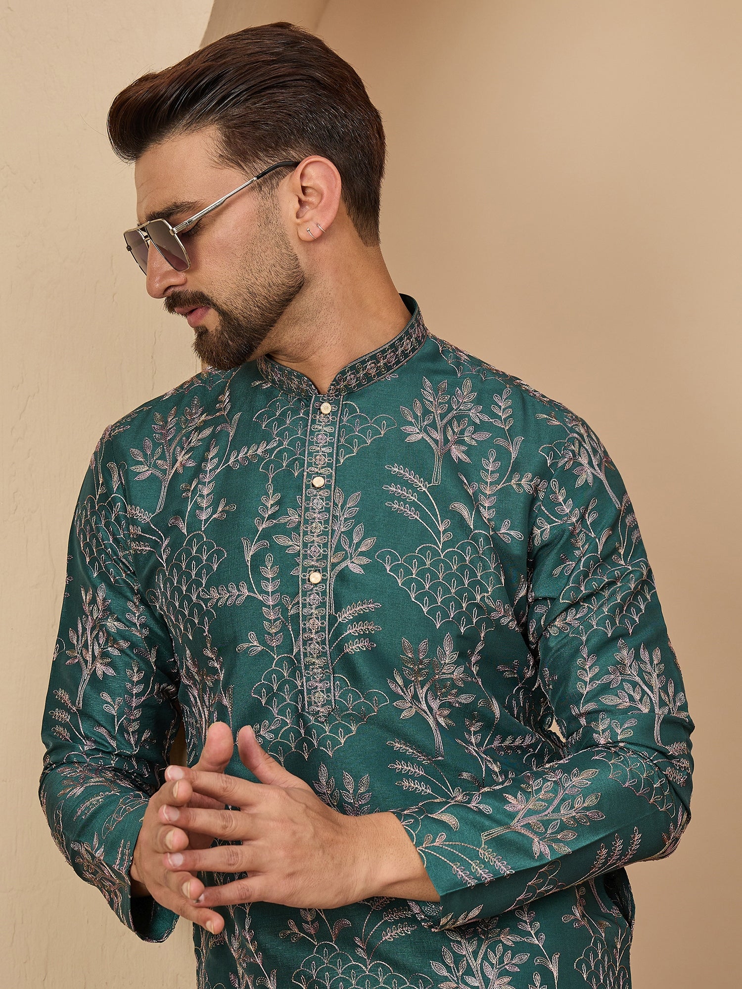 Teal Embroidered Kurta Trouser Set