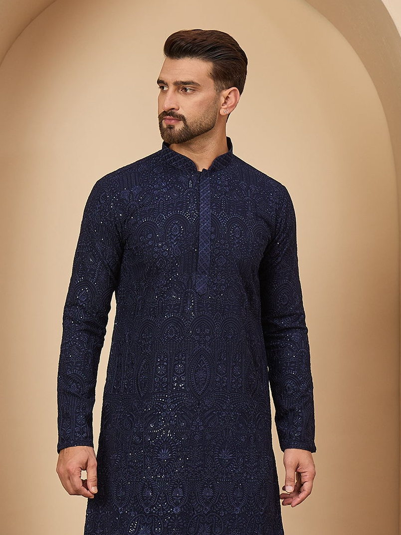 Navy Blue Lucknowi Kurta with Patiala Set