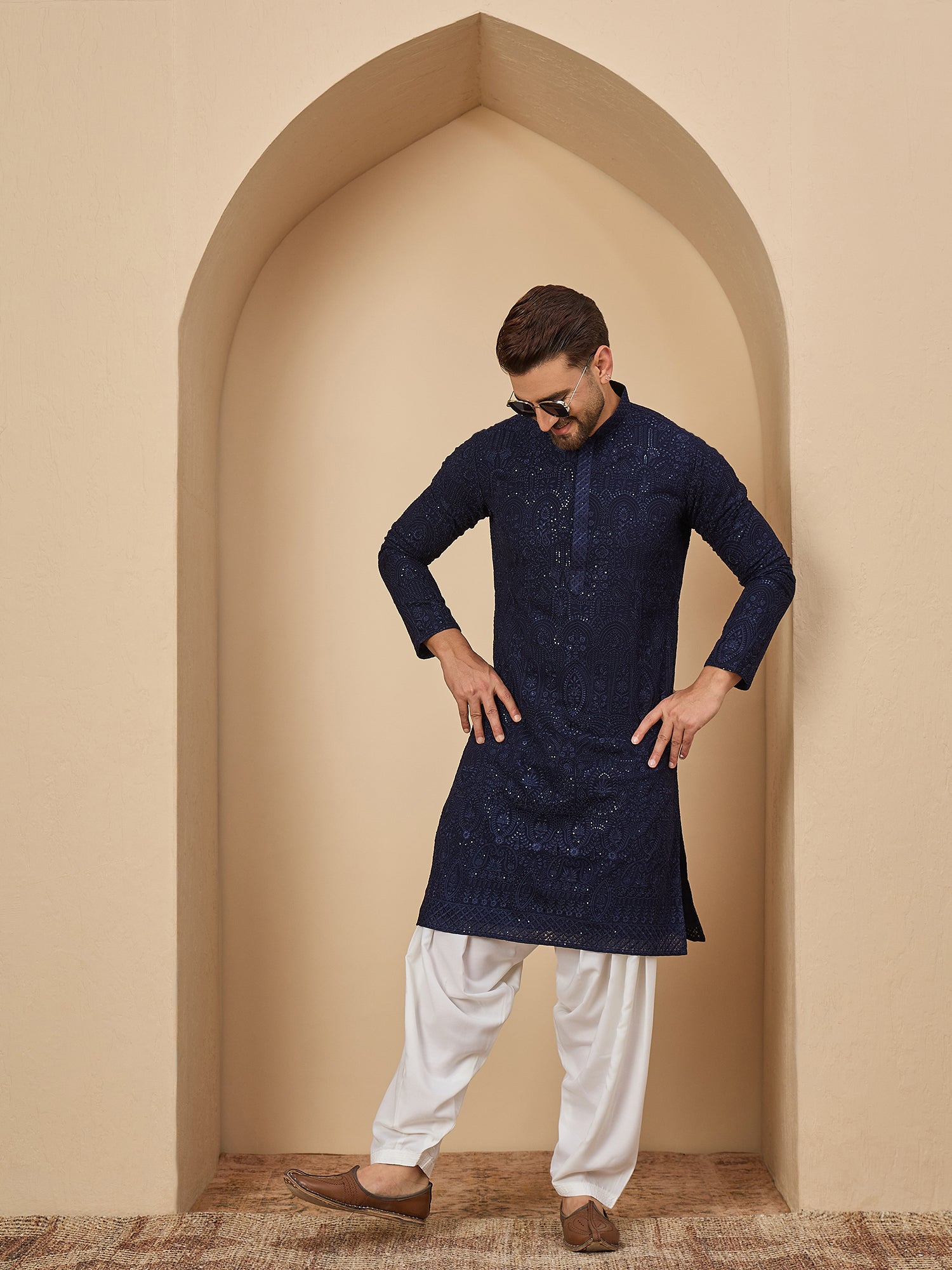 Navy Blue Lucknowi Kurta with Patiala Set