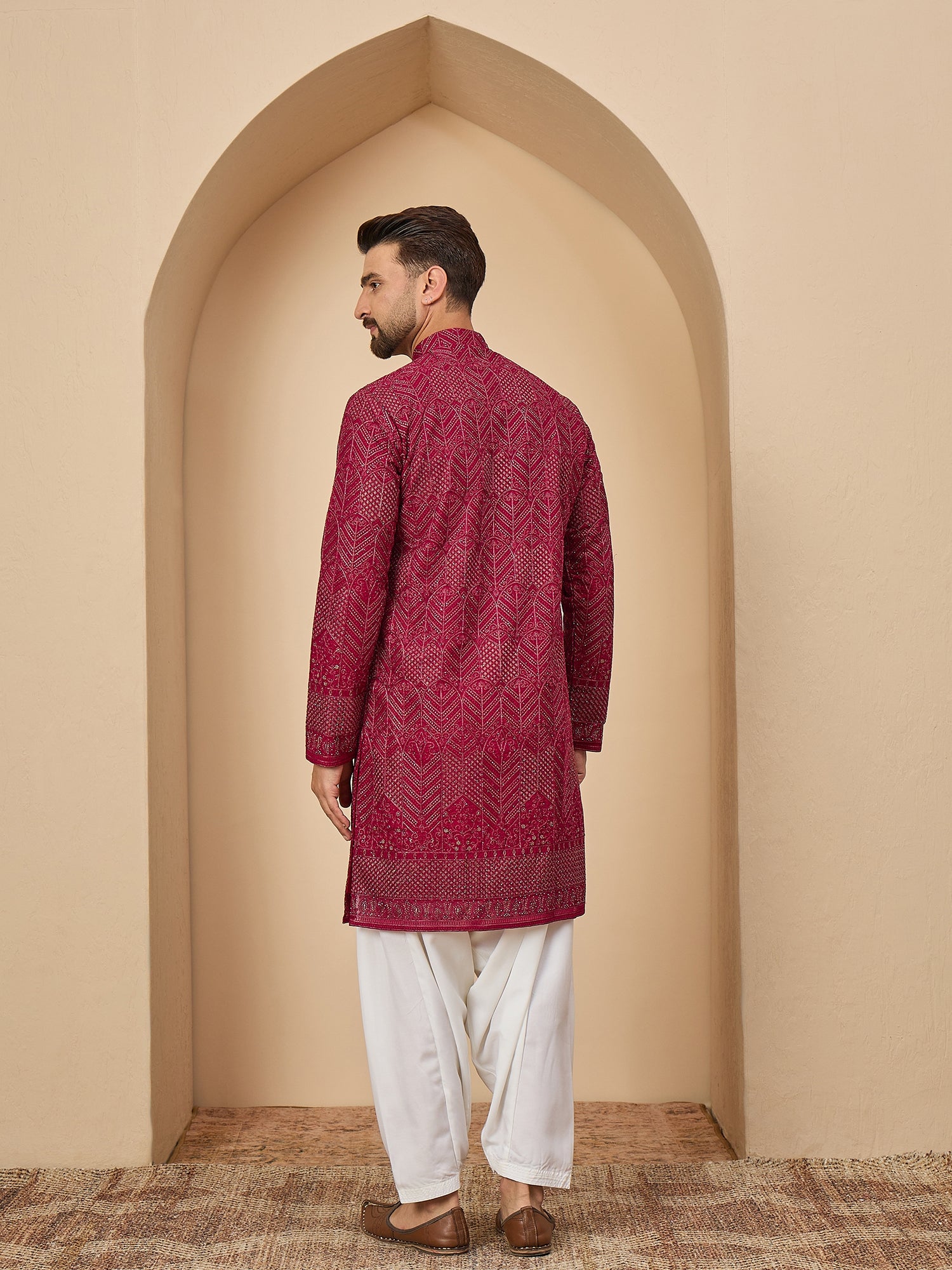 Dark Rani Lucknowi Kurta with Patiala Set