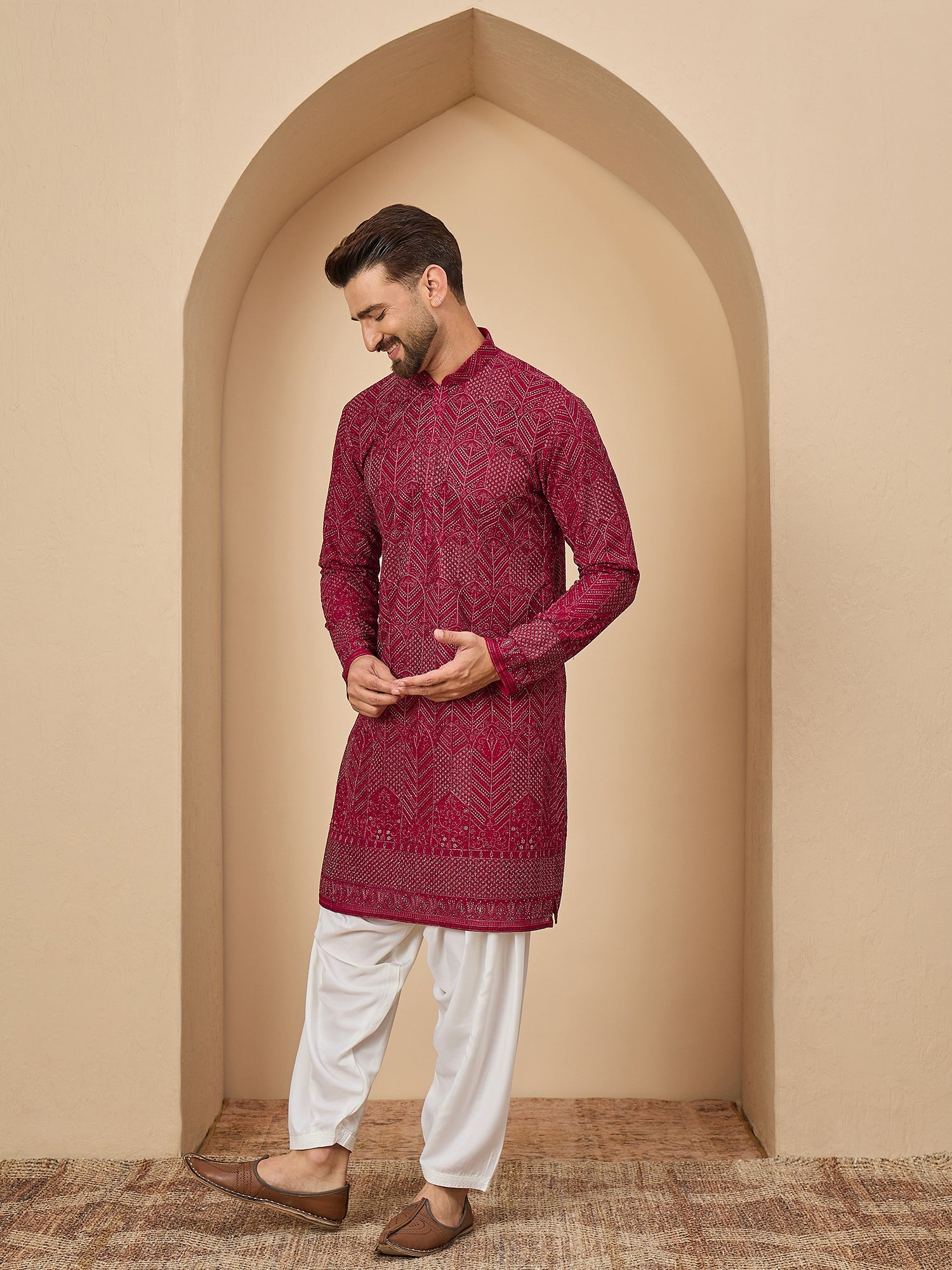 Dark Rani Lucknowi Kurta with Patiala Set