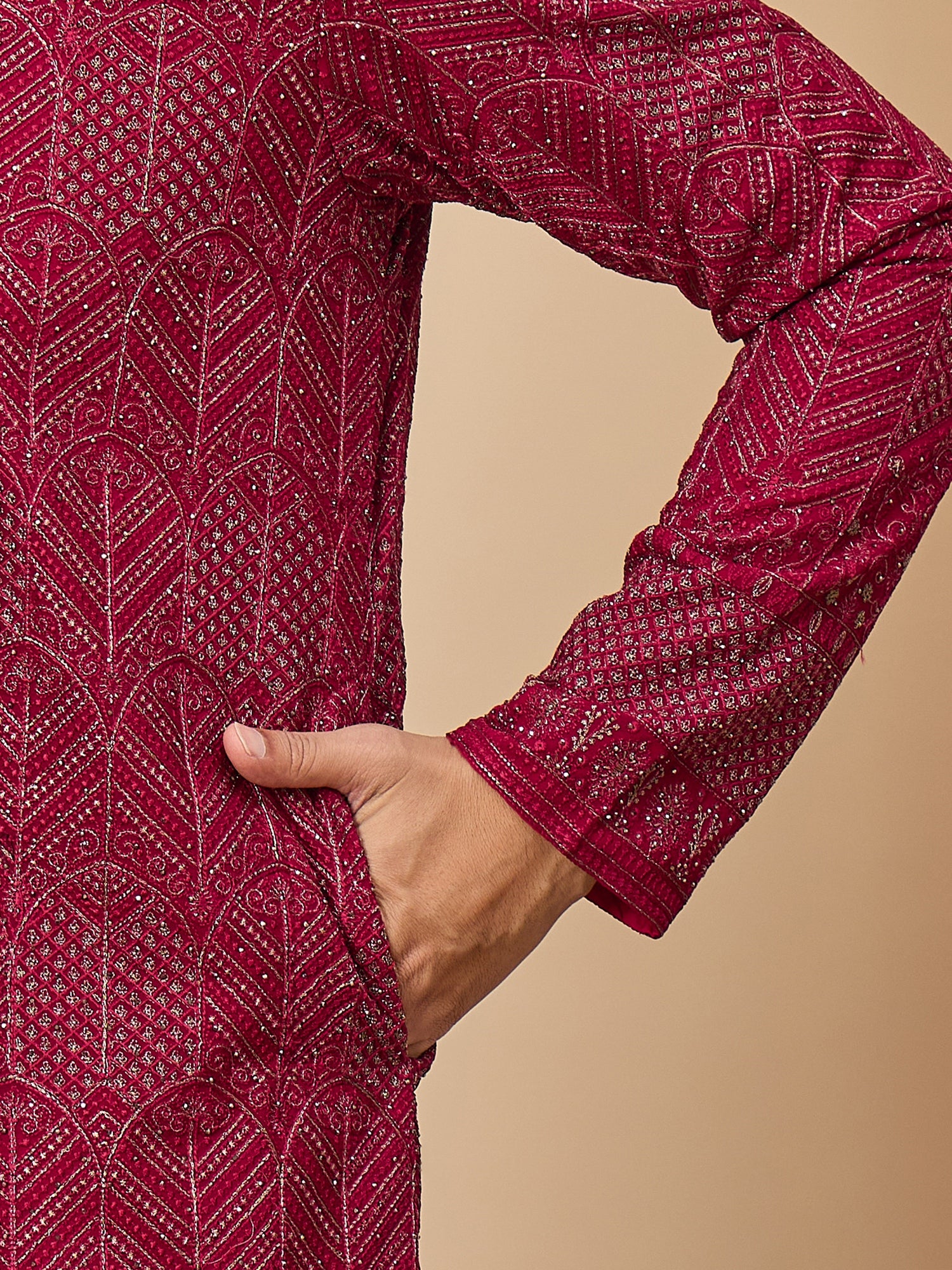 Dark Rani Lucknowi Kurta with Patiala Set