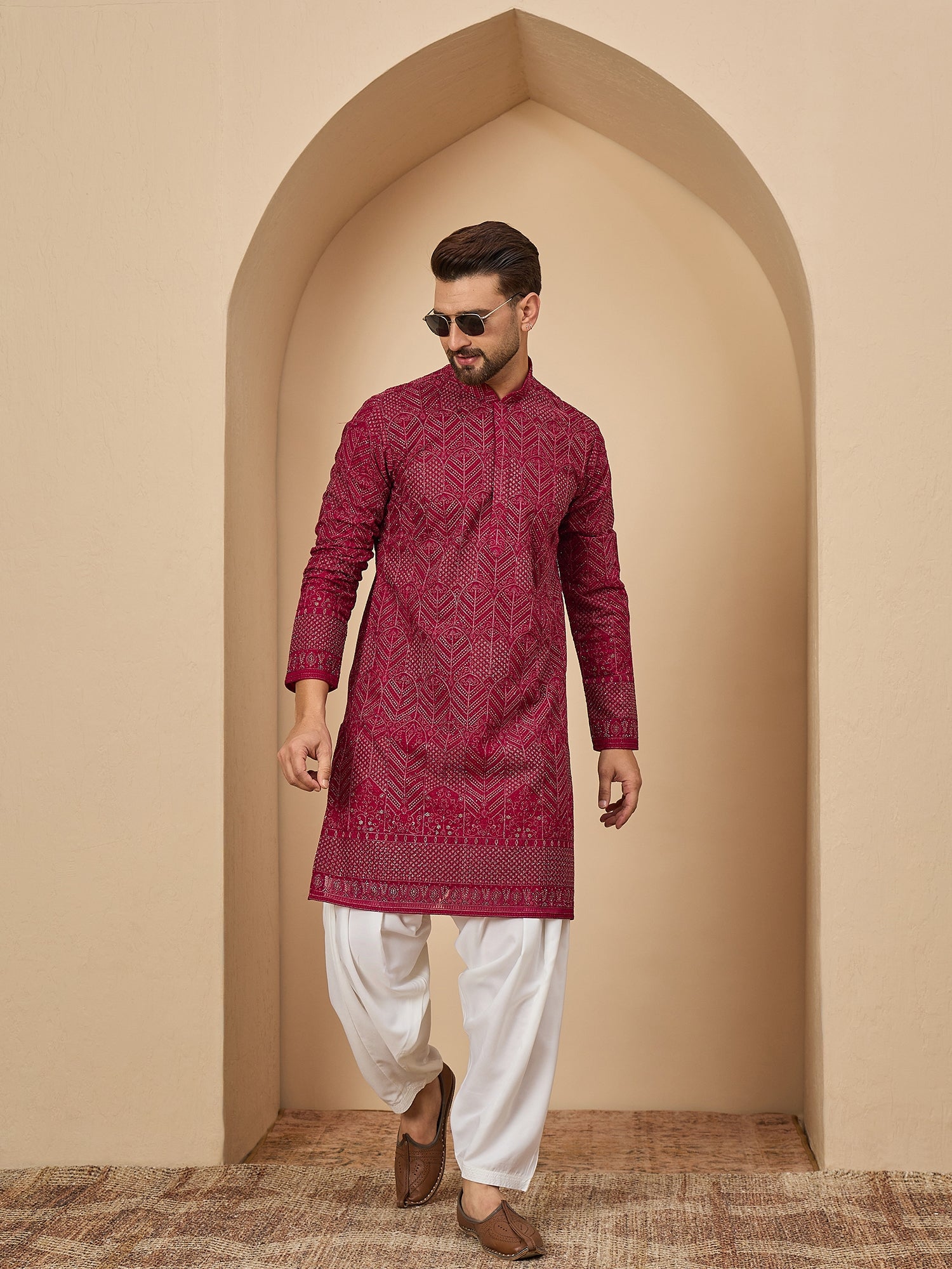 Dark Rani Lucknowi Kurta with Patiala Set