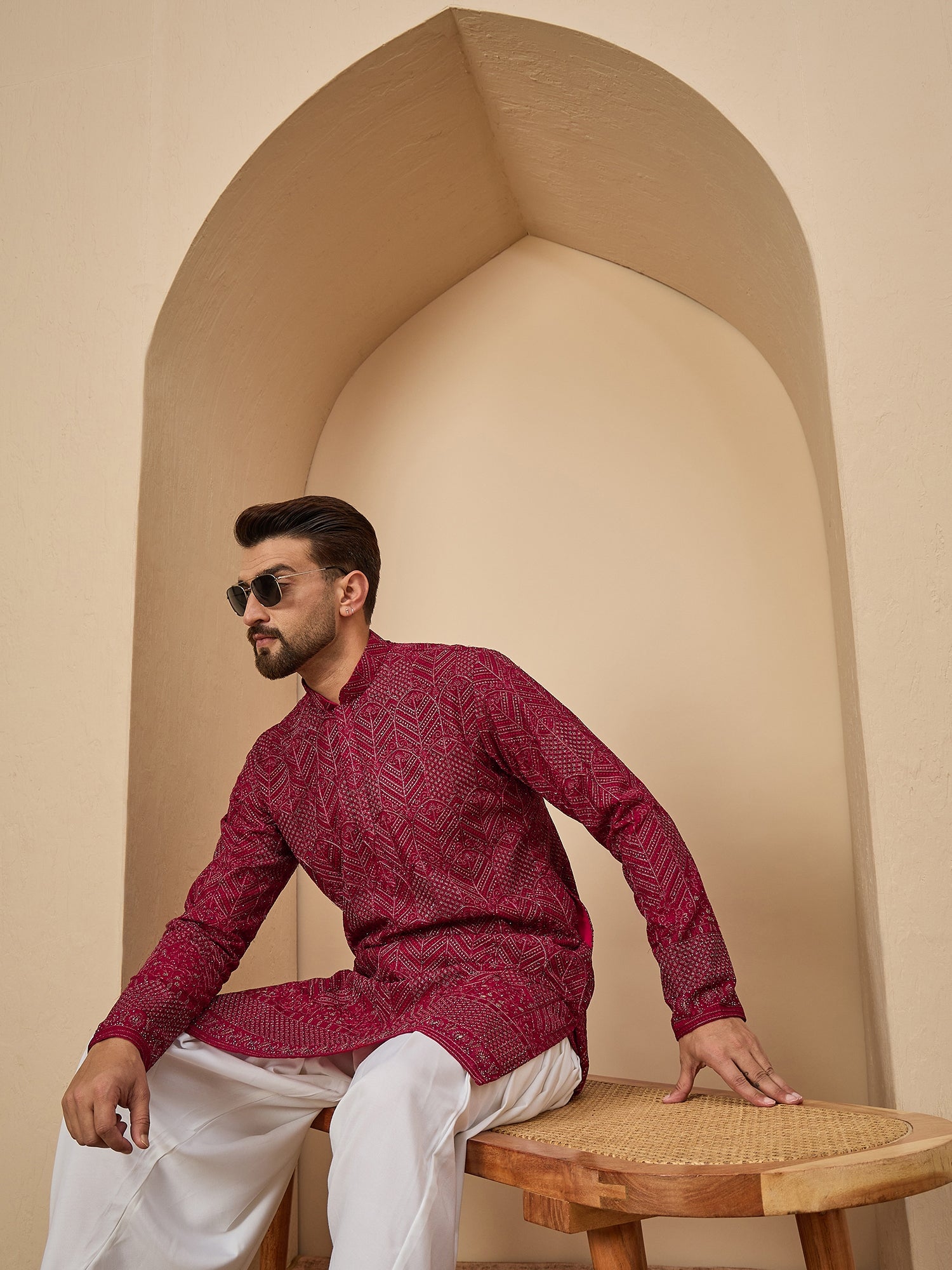 Dark Rani Lucknowi Kurta with Patiala Set