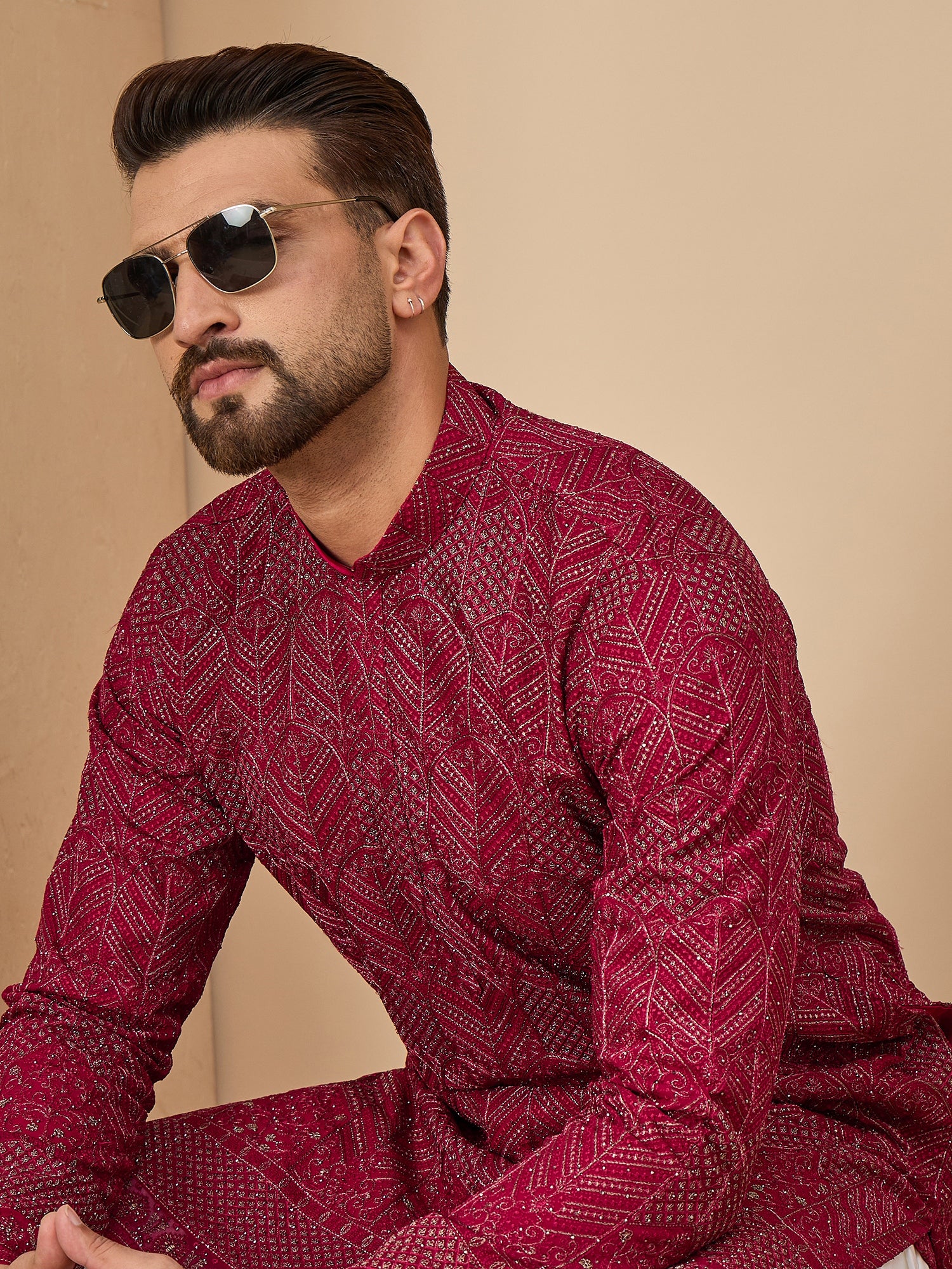 Dark Rani Lucknowi Kurta with Patiala Set