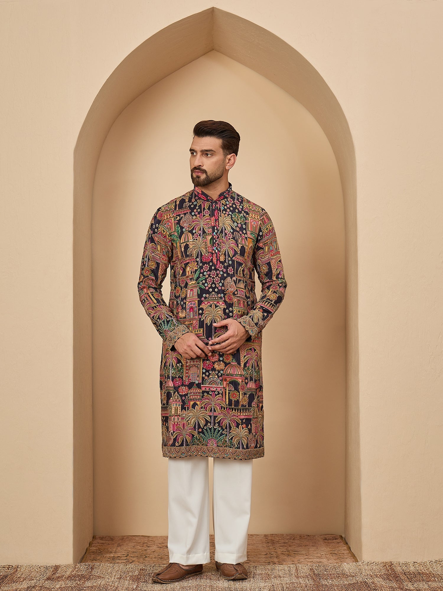 Blue Heavy Embroidered Kurta with Korean Pant