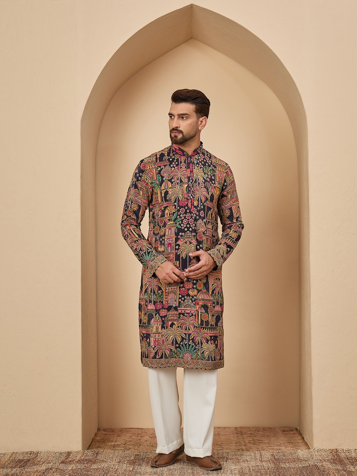 Blue Heavy Embroidered Kurta with Korean Pant