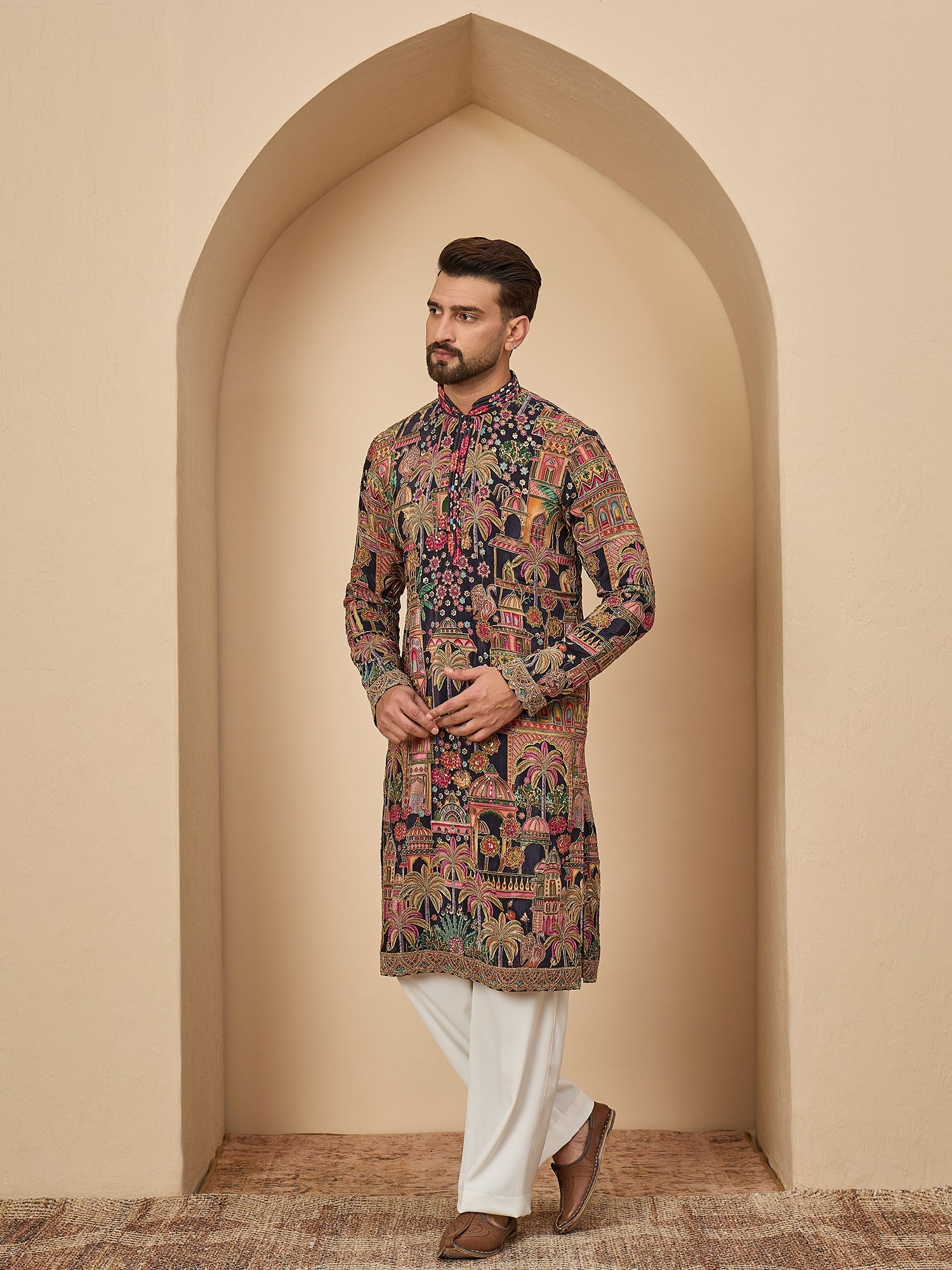 Blue Heavy Embroidered Kurta with Korean Pant