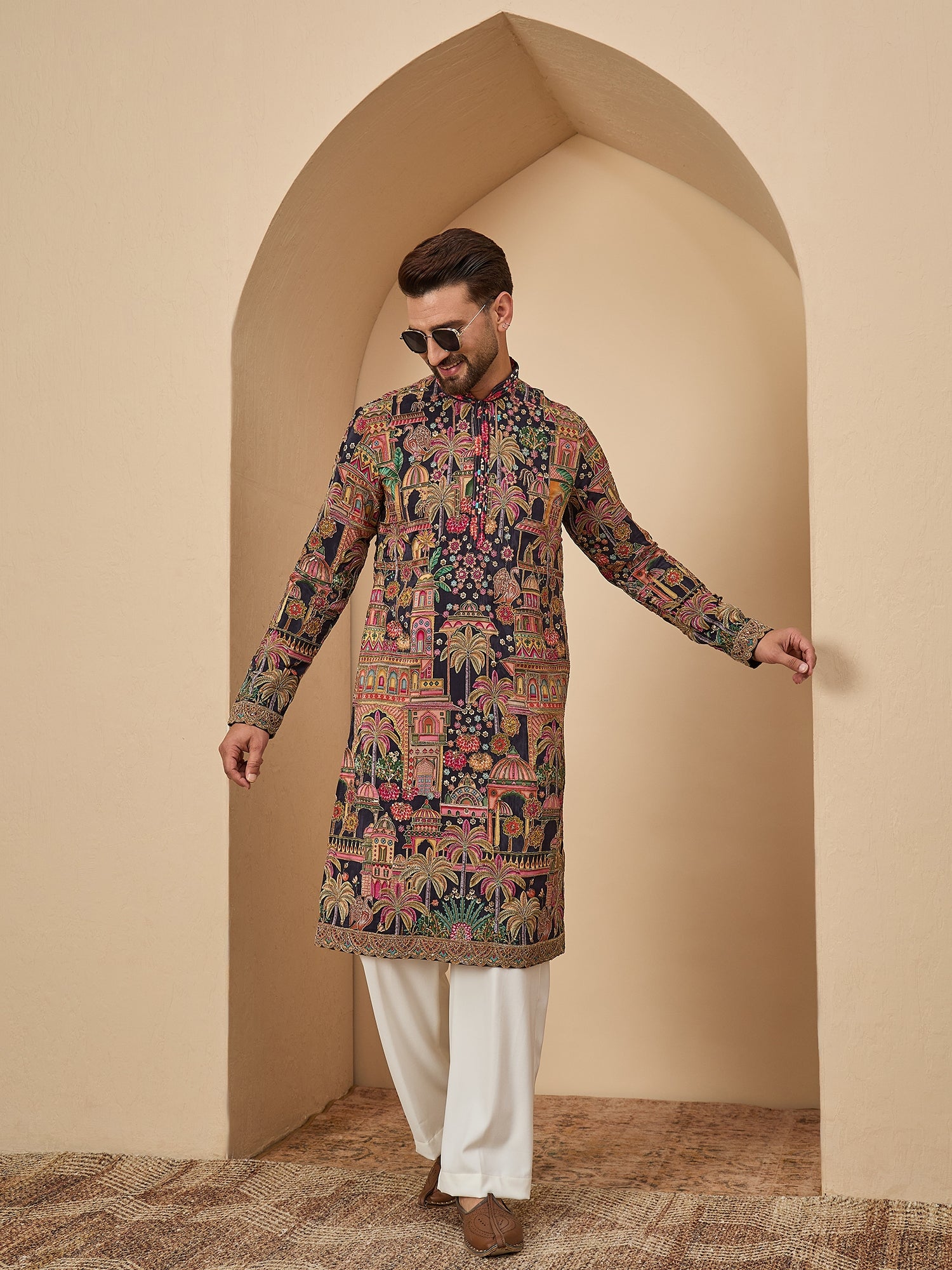 Blue Heavy Embroidered Kurta with Korean Pant