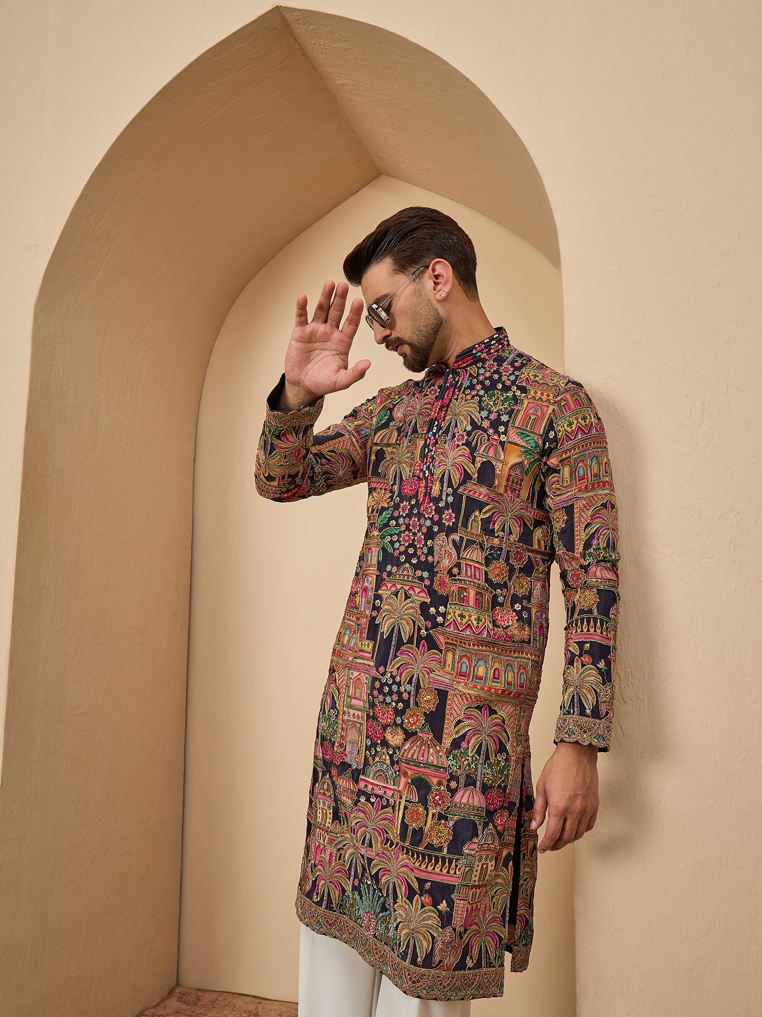 Blue Heavy Embroidered Kurta with Korean Pant