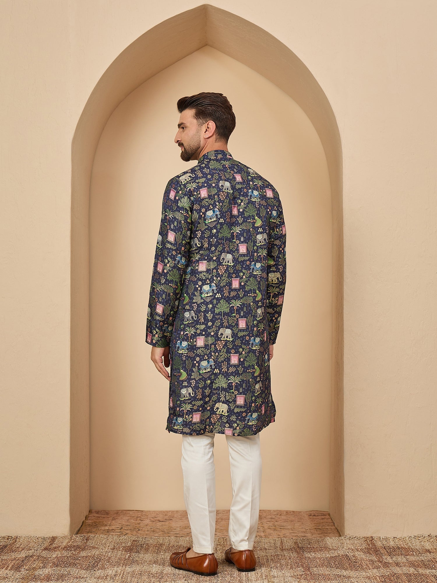 Navy Blue Brocket Soft Silk Kurta Trouser Set