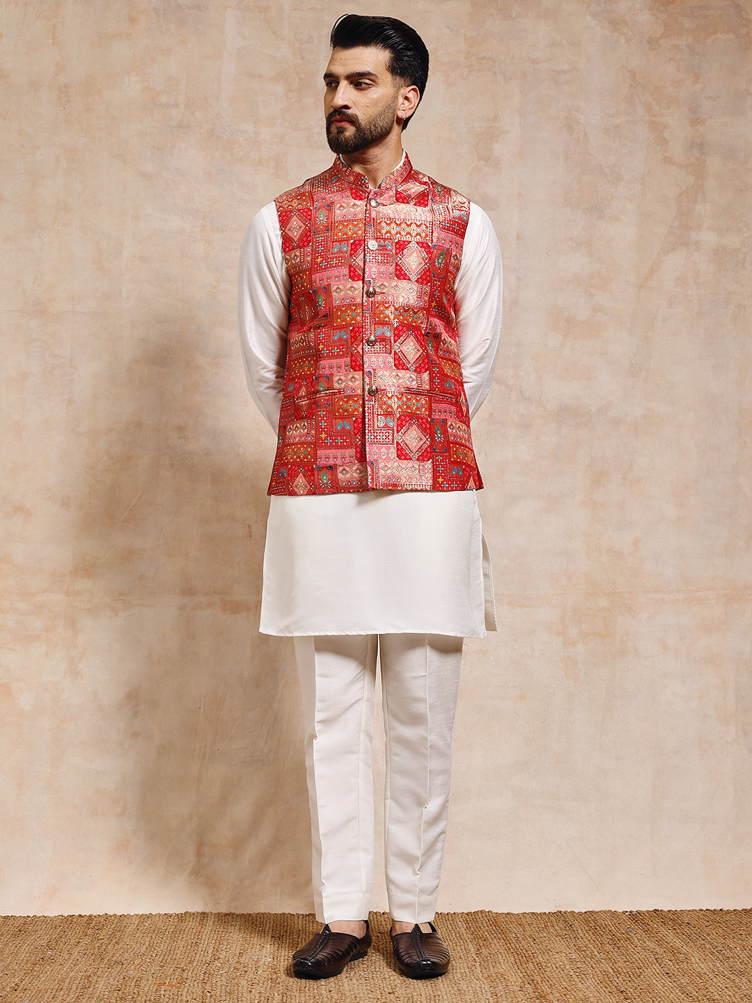 Magnet Men's Red Patoda Nehru Jacket Set