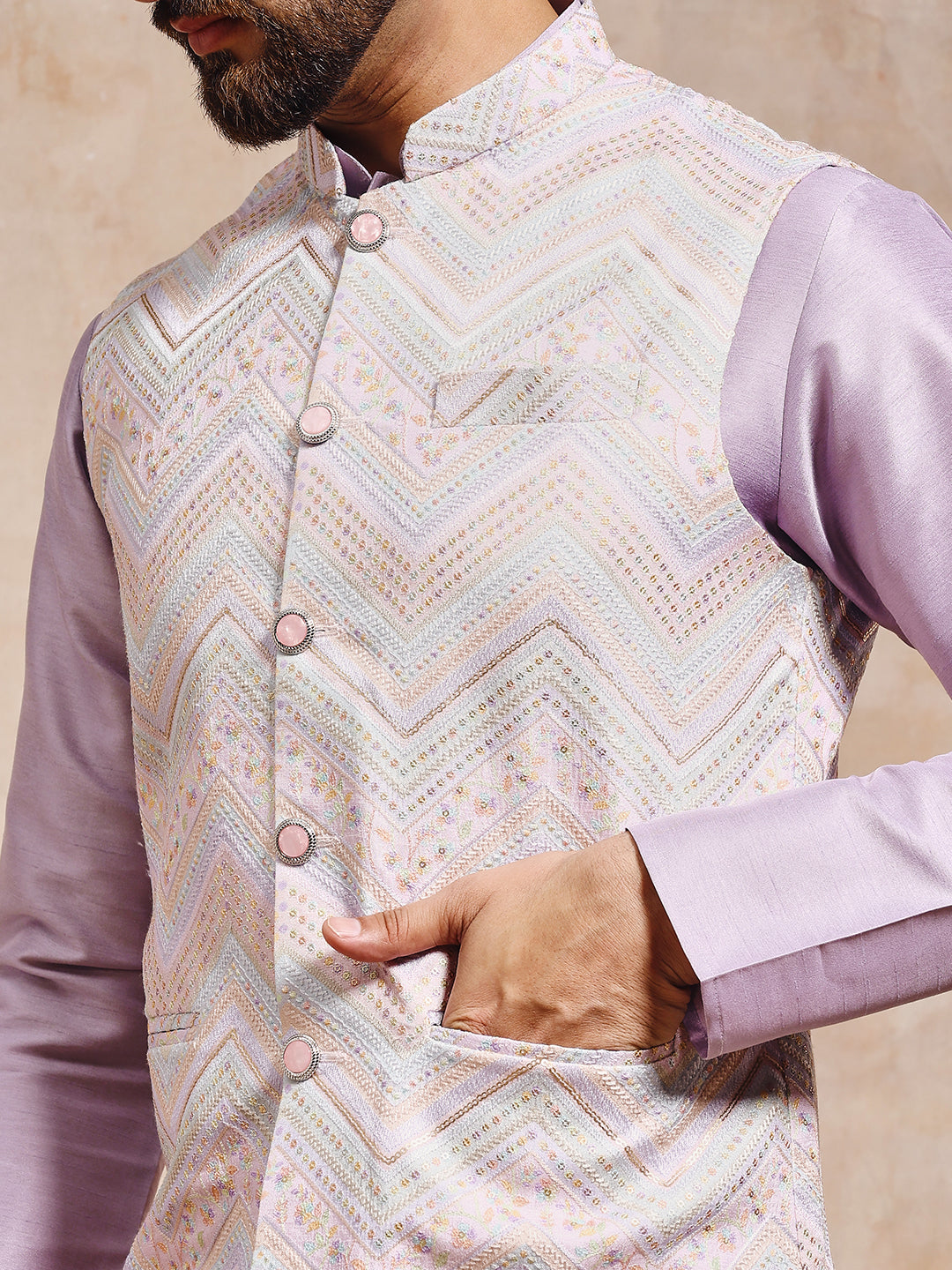 Magnet Men's Zigzag Lucknowi Jacket Set