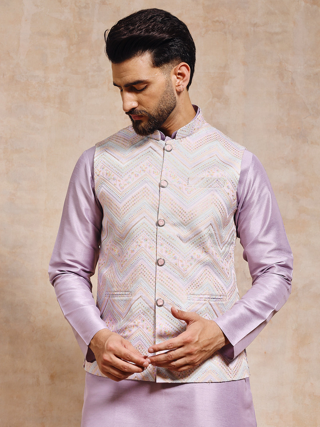 Magnet Men's Zigzag Lucknowi Jacket Set