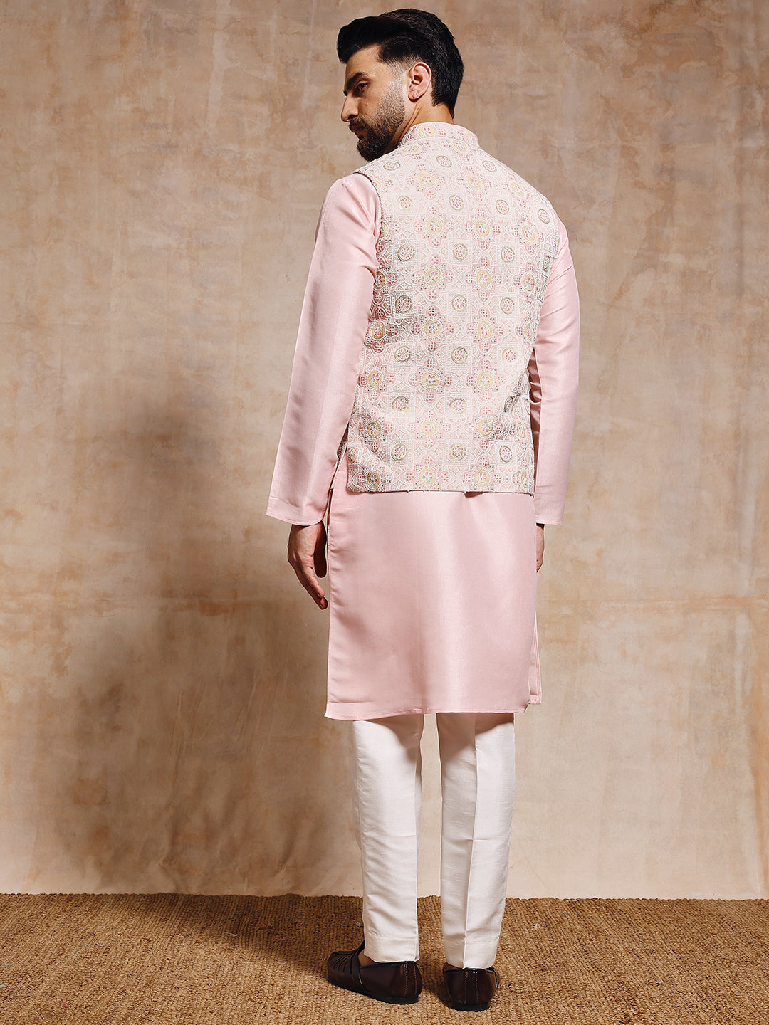 Magnet Men's Peach Pink Nehru Jacket Set