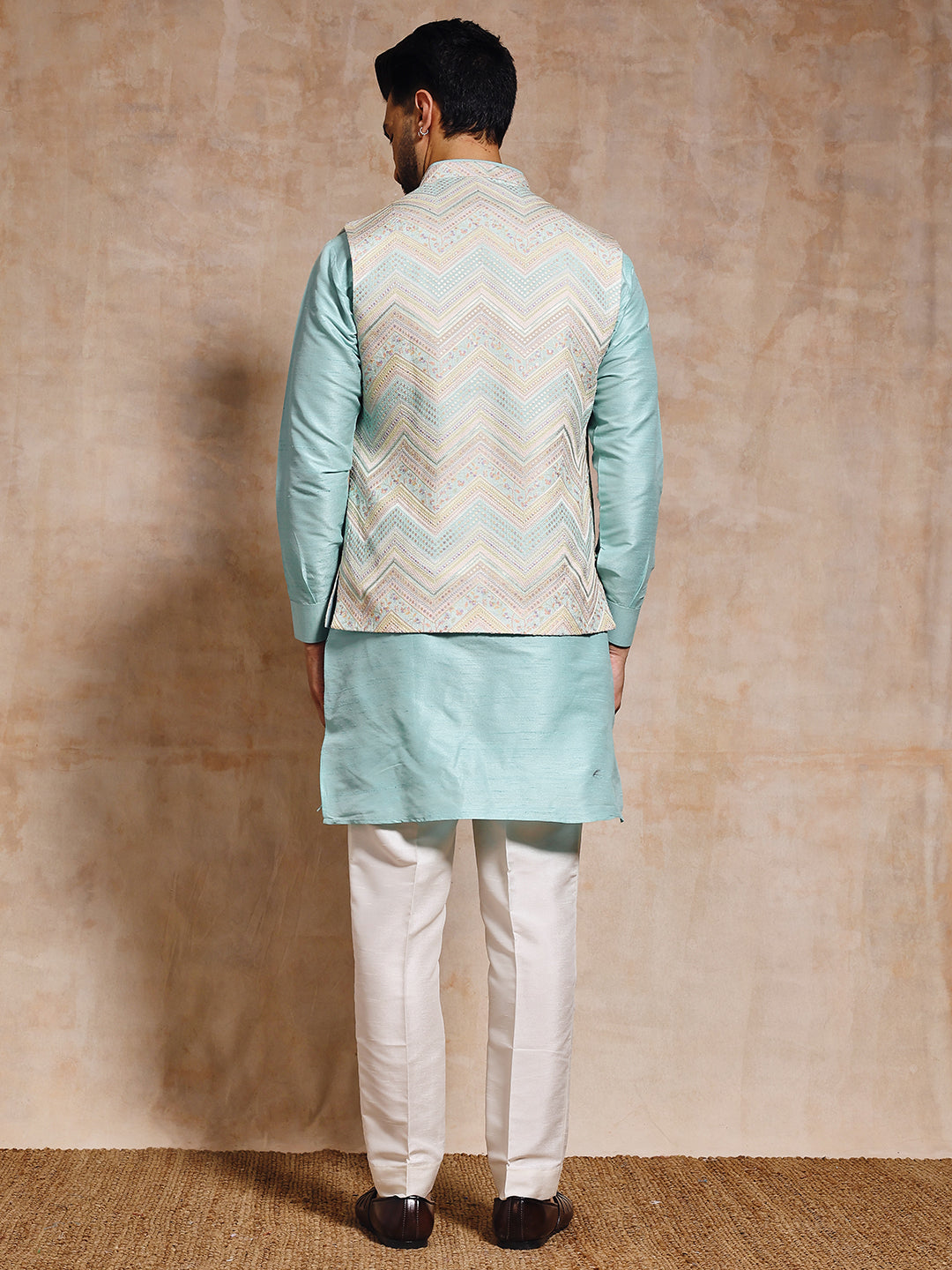 Magnet Men's Sea Green Nehru Jacket Set
