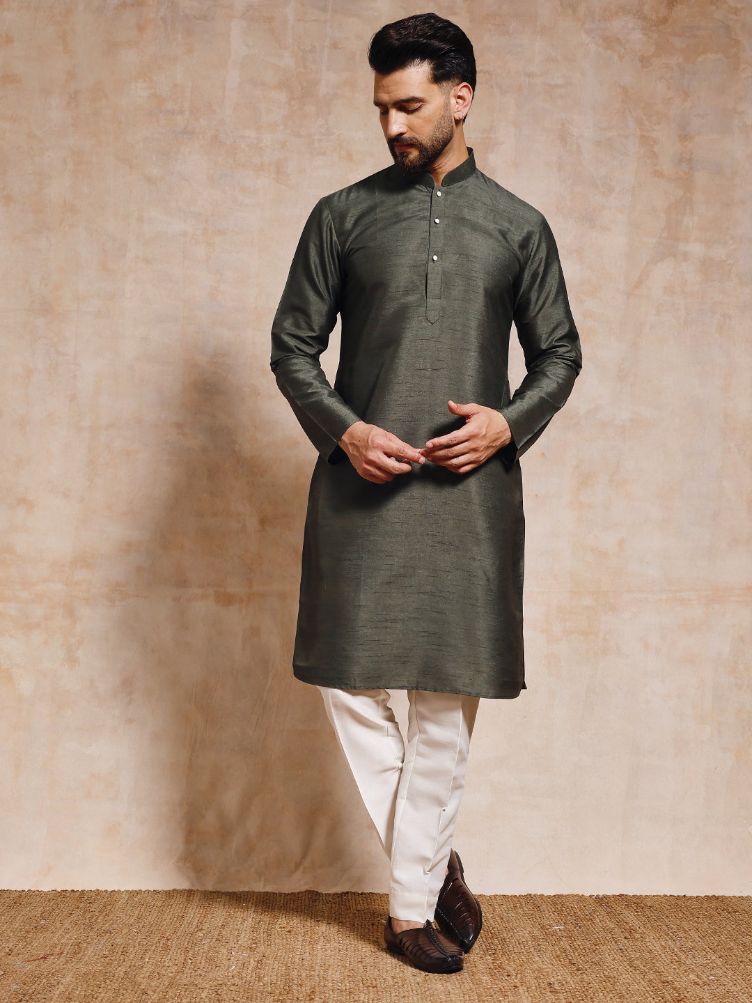 Magnet Men's Olive Green Nehru Jacket Set