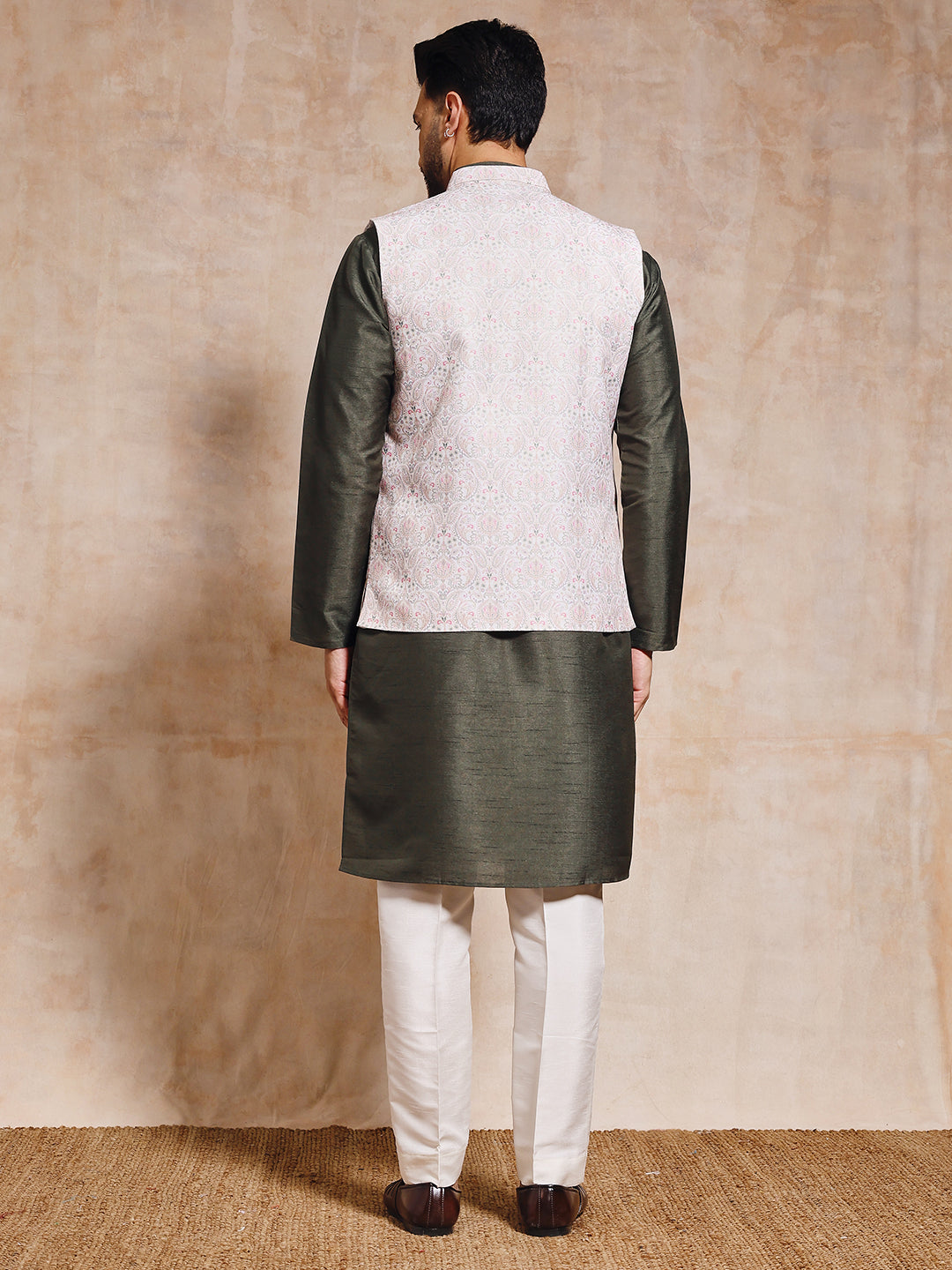 Magnet Men's Olive Green Nehru Jacket Set