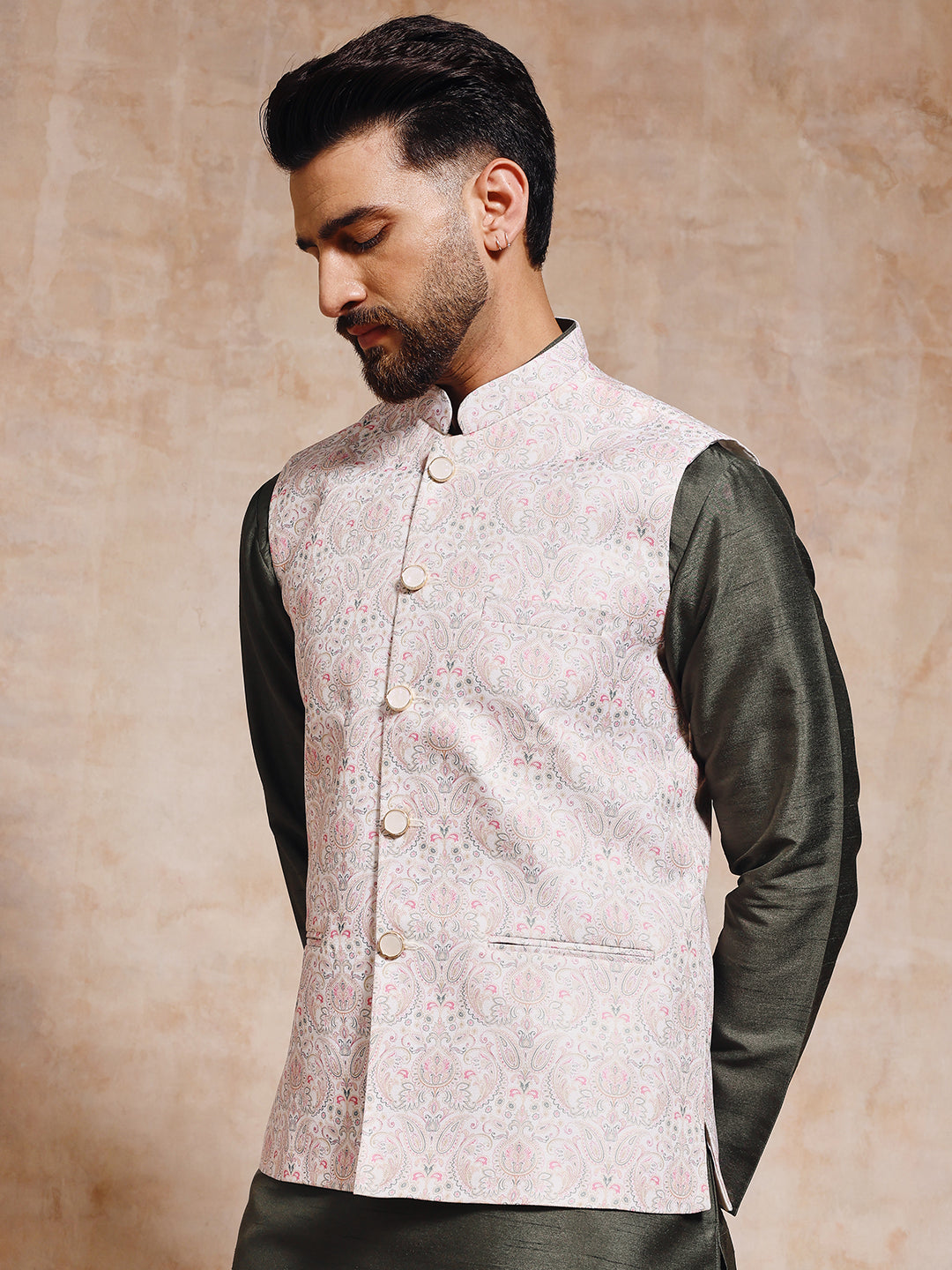 Magnet Men's Olive Green Nehru Jacket Set