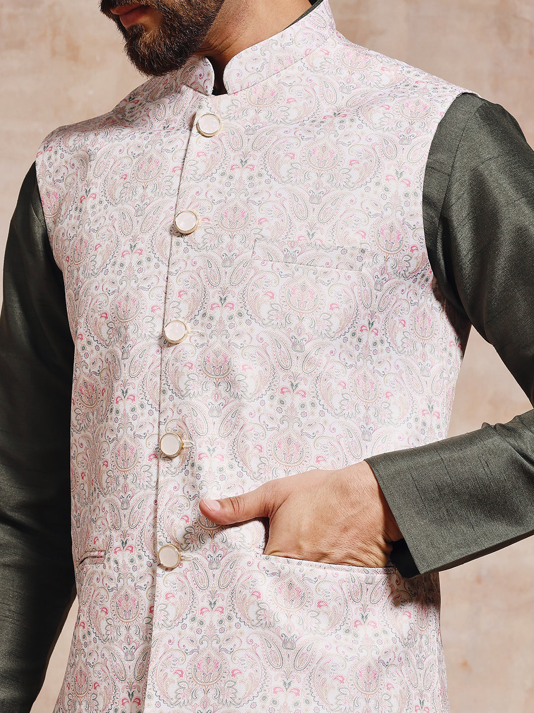 Magnet Men's Olive Green Nehru Jacket Set
