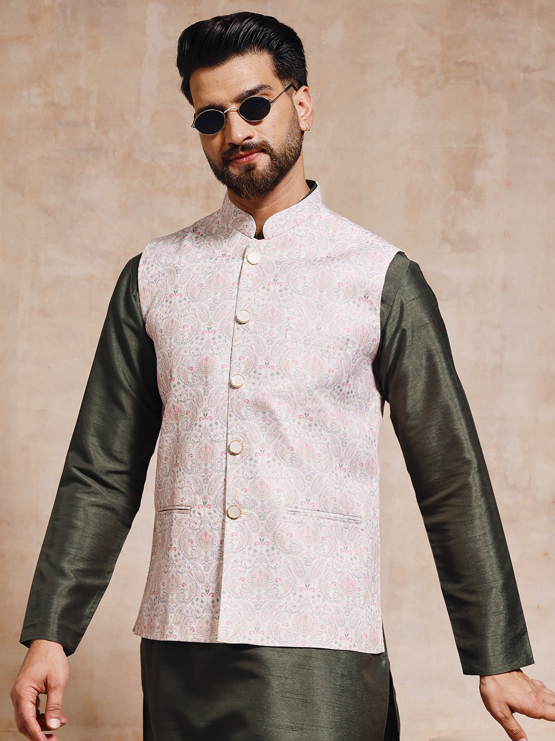 Magnet Men's Olive Green Nehru Jacket Set