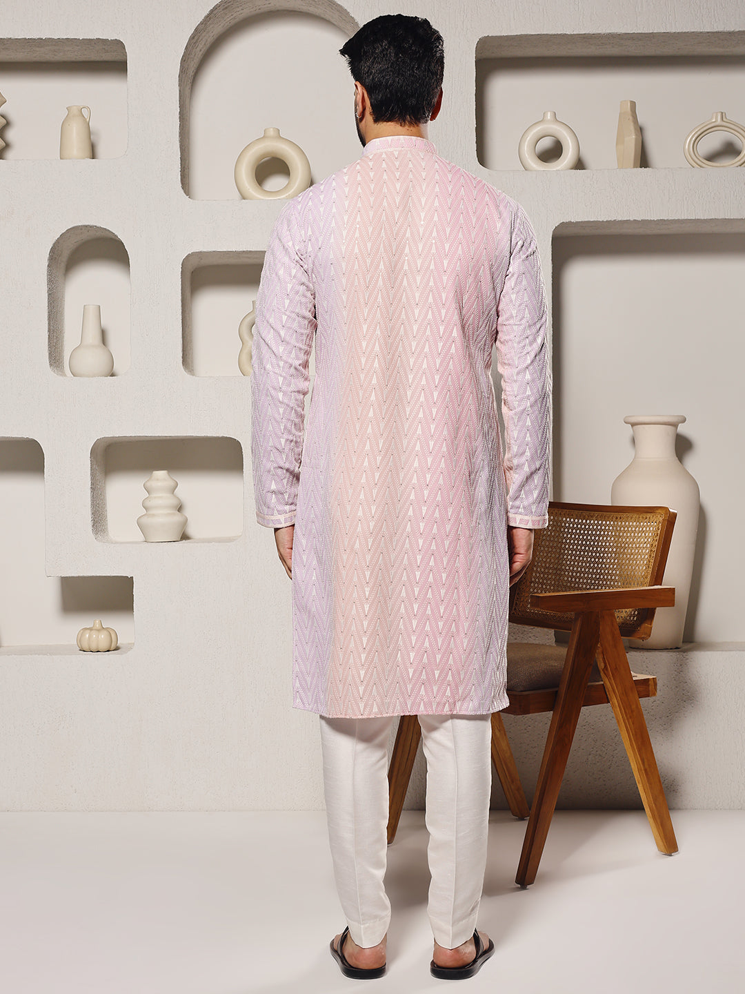 Magnet Men's Multicolour Ombre Lucknowi Kurta Trouser Set