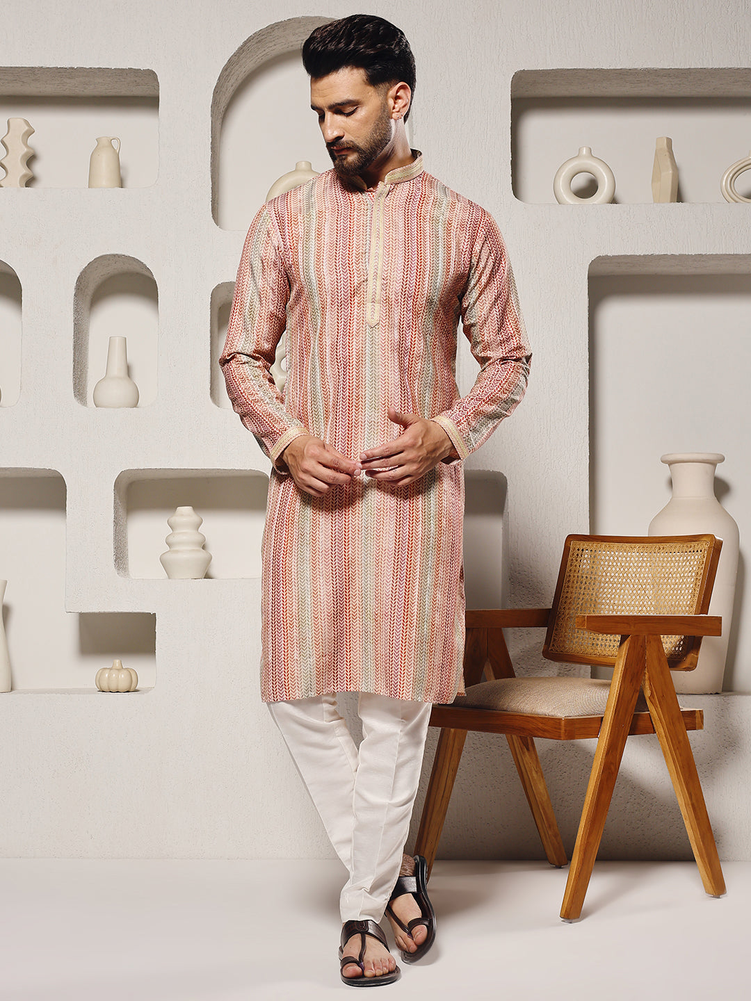 Magnet Men's Printed Silk Kurta Trouser Set